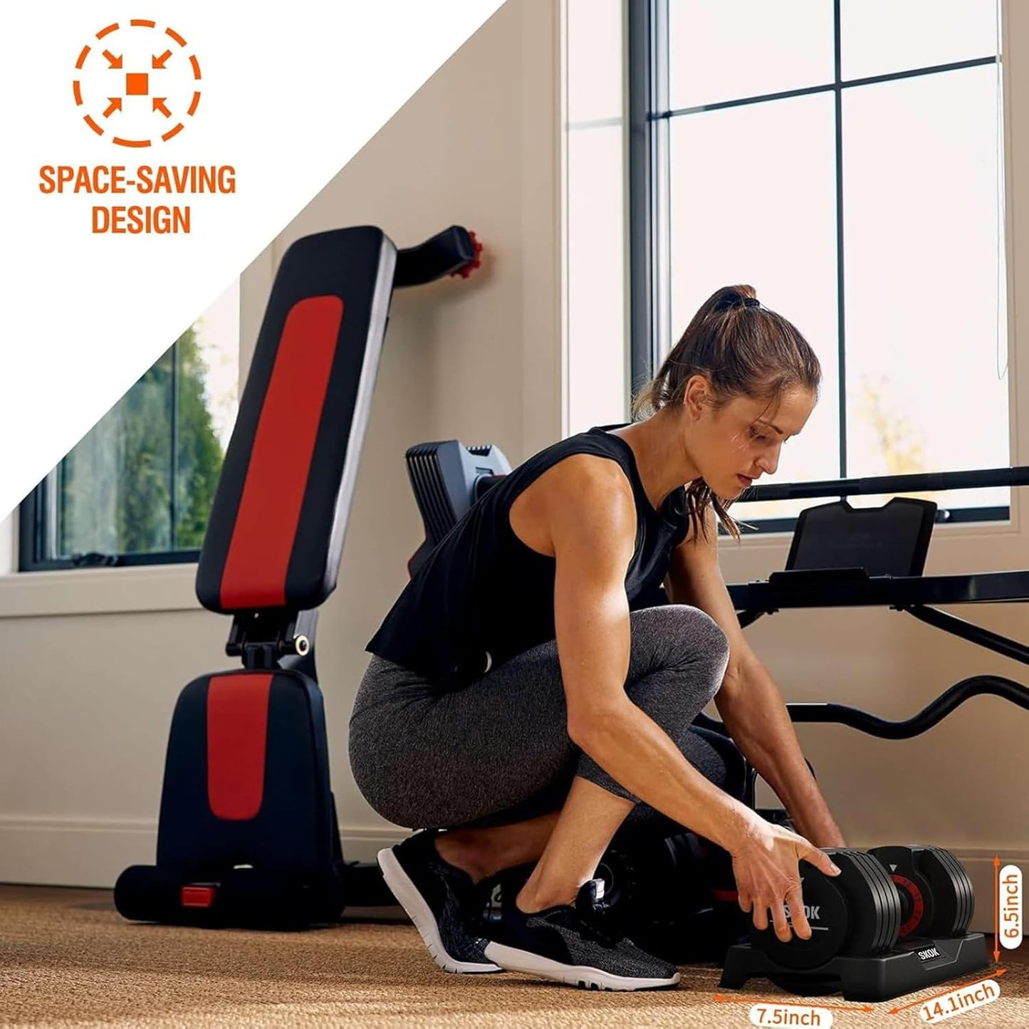 SKOK 25/55 lbs Pair Adjustable Dumbbells Set, Adjustable Weights Dumbbells Set for Men and Women with Anti-Slip Fast Adjust Weight by Turning Handle,Black Dumbbell with Tray