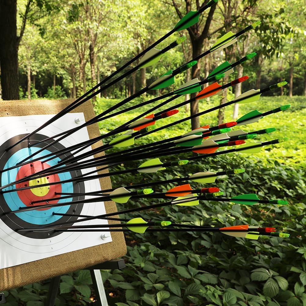 LWANO 28" Fiberglass Arrows - Archery Practice Target Arrows with Blunt Tips Durable Shaft for Youth Kids Children Beginners on Recurve&Long Bows(Pack of 12)
