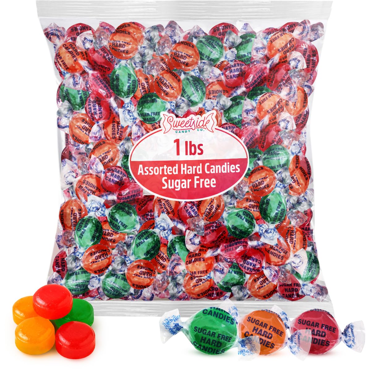 Sweetside Assorted Hard Candy Sugar Free, 1lb Pack of Bulk Hard Candy Individually Wrapped, Perfect Sugar Free Hard Candies for Candy Bowls, Party Favors, Office Treats, Halloween Candy and Gift Assortments