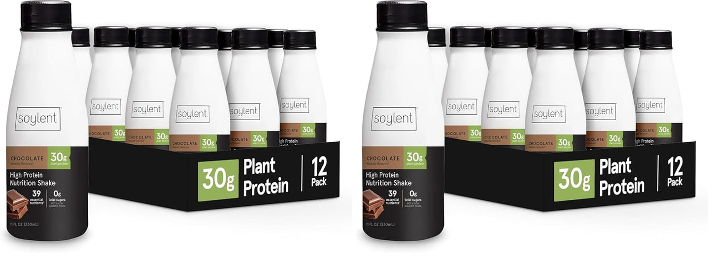 Soylent Chocolate High Protein Shake, 30g Complete Protein, Vegan, Dairy Free and 0g Sugar, Ready to Drink Protein Drinks, 11 Oz, 24 Pack