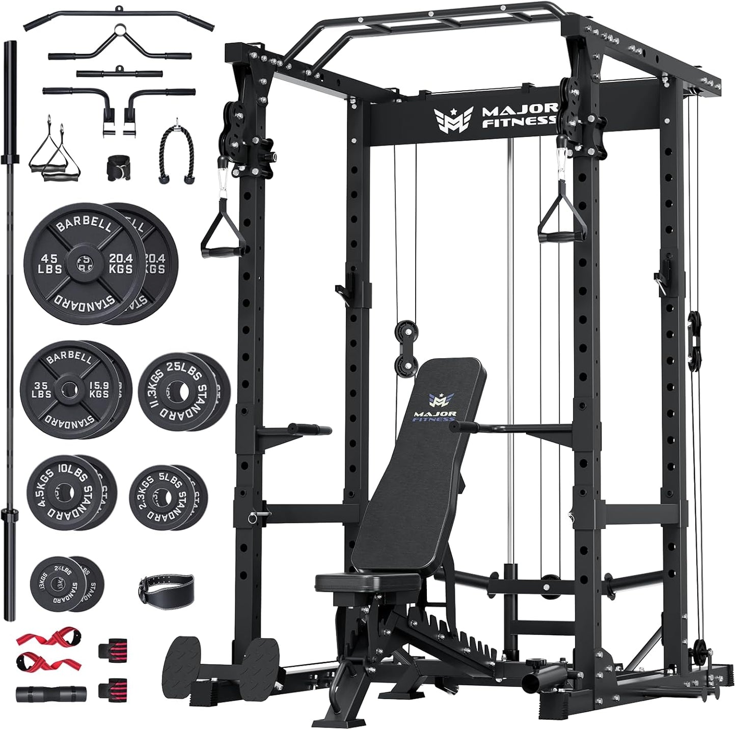 MAJOR FITNESS Drone1 Power Cage - Multi-Function Power Rack for Home Gym, Squat Rack, Cable Crossover System, for Strength Training, Heavy-Duty Steel Construction