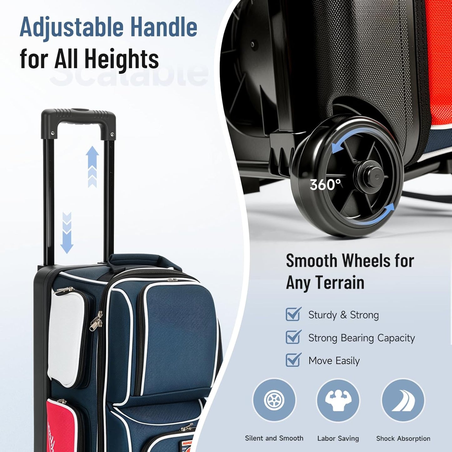 MANUEKLEAR 3 Ball Bowling Bags with Wheels, Bowling Ball Bag 3 Ball Roller with Accessory Pockets and Shoe Compartment