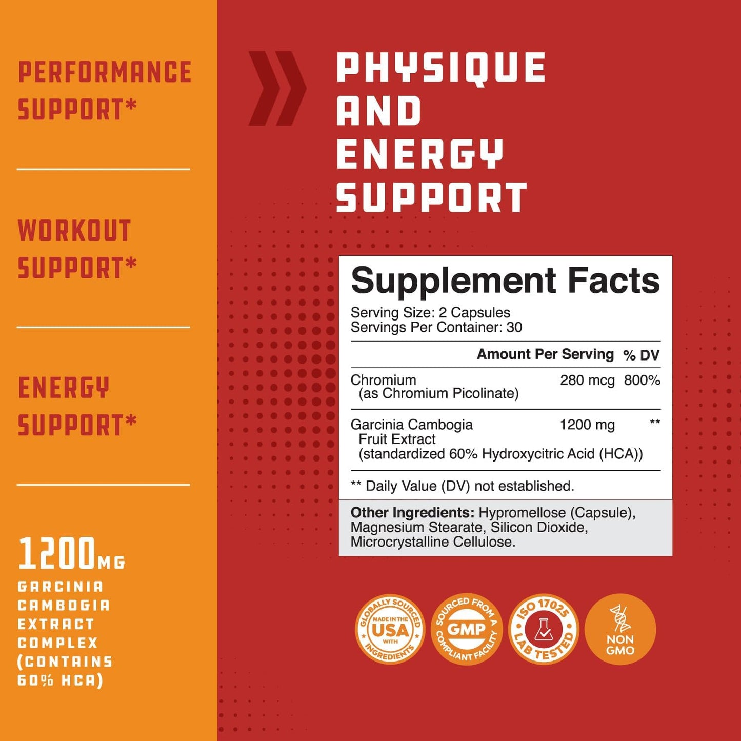 Strong Garcinia Cambogia Extract Capsules with 60% HCA - Non-Stimulant Garcinia Cambogia Weight Loss Supplement with Hydroxycitric Acid & Chromium for Balance, Energy & Metabolism Support - 60 Count