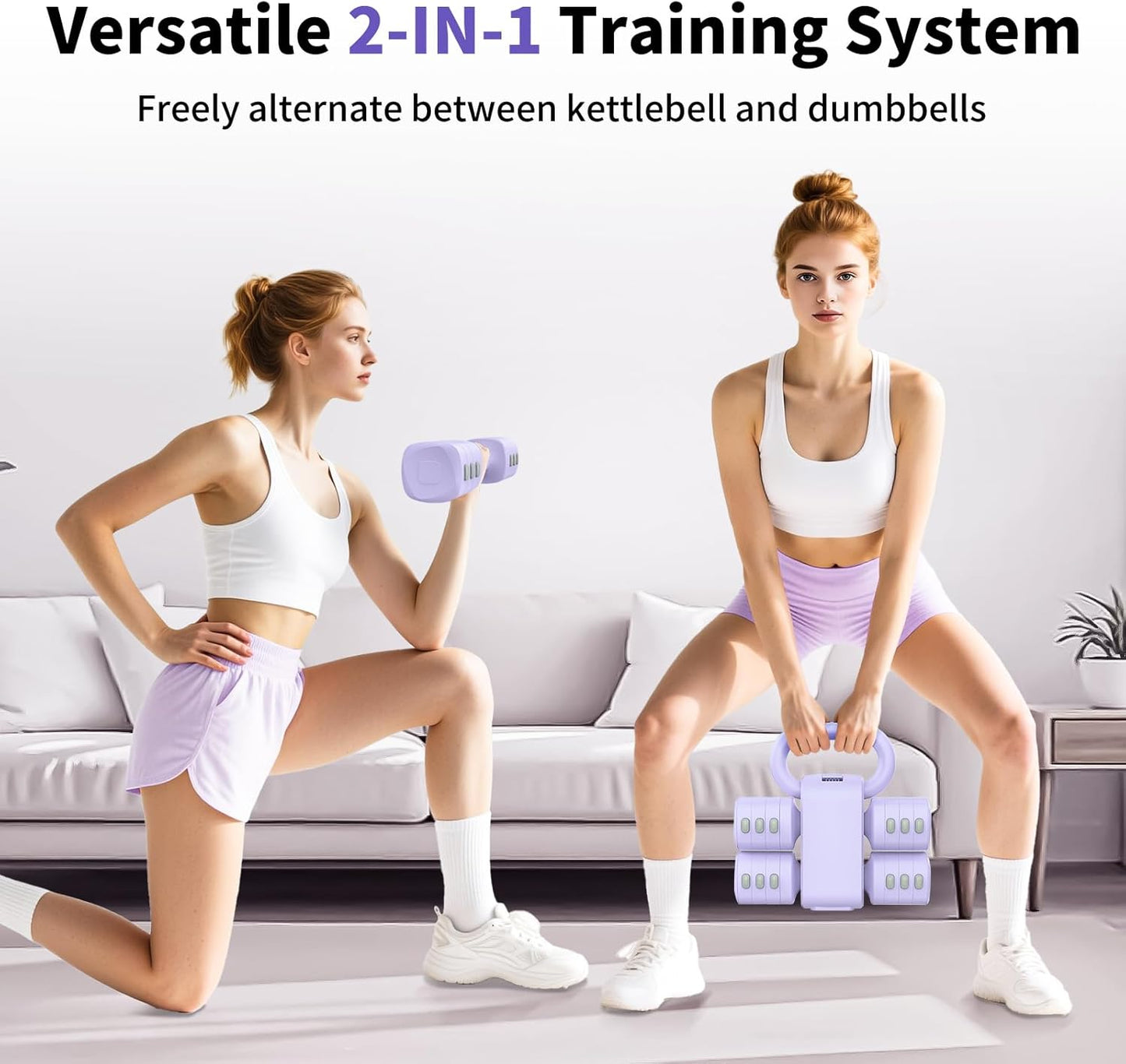 2-in-1 Adjustable Dumbbells Set, 4 Levels Weight Dumbbells Set for Women Men, Each 2.2/3.3/4.4/5.5lb Hand Weights with Kettlebell Form for Home Gym Exercise Training