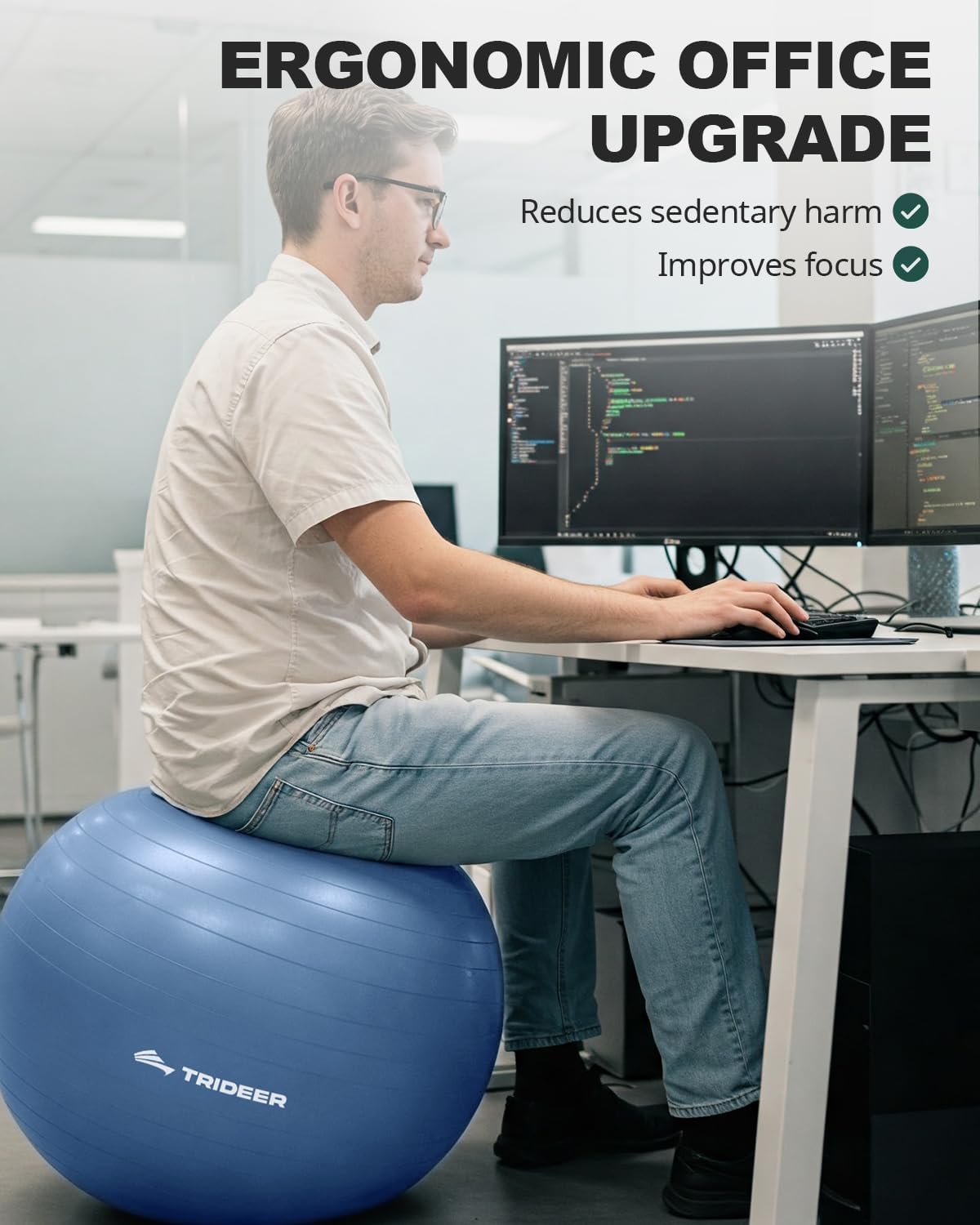 Trideer Yoga Ball – Anti-Burst Exercise Ball for Pregnancy, Office, Birthing, Stretching & Core Workout – Home Gym & Therapy