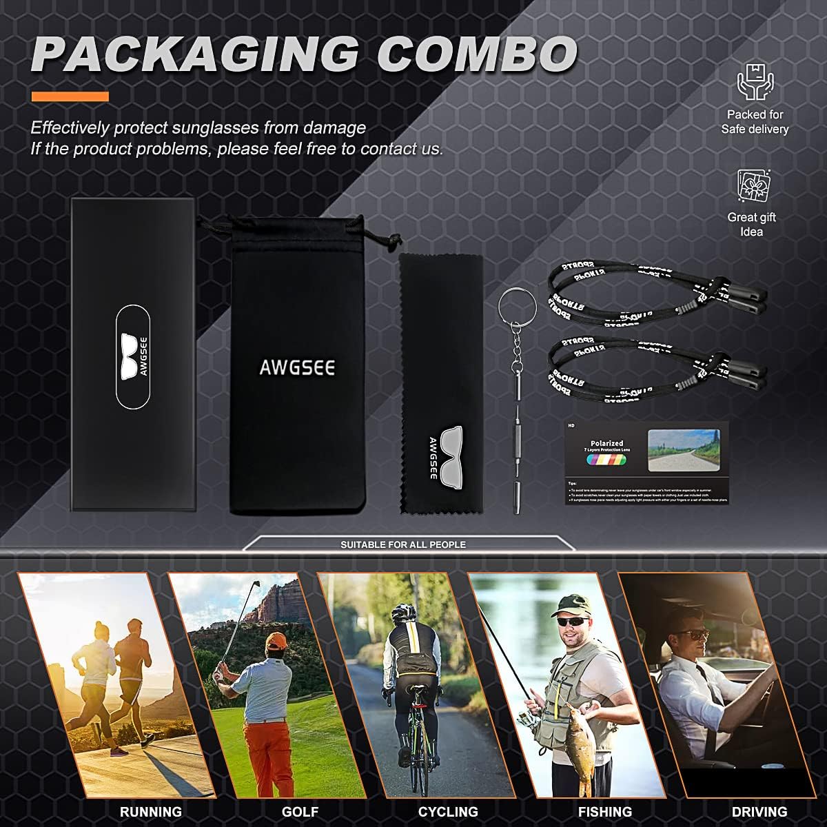 Polarized Sports Sunglasses for Men 100% UV Protection Wrap Around Unbreakable Sun Glasses for Fishing Driving