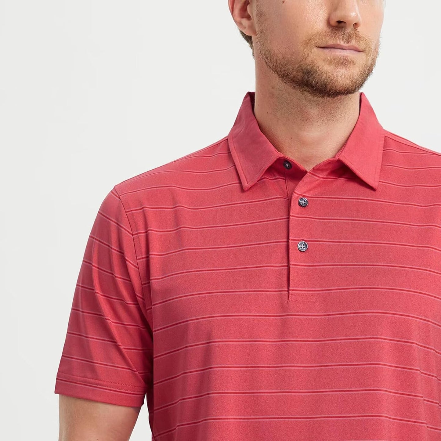 M MAELREG Golf Shirts for Men Moisture Wicking Striped Polo Performance Dry Fit Business Sports Mens Polo Shirts Short Sleeve