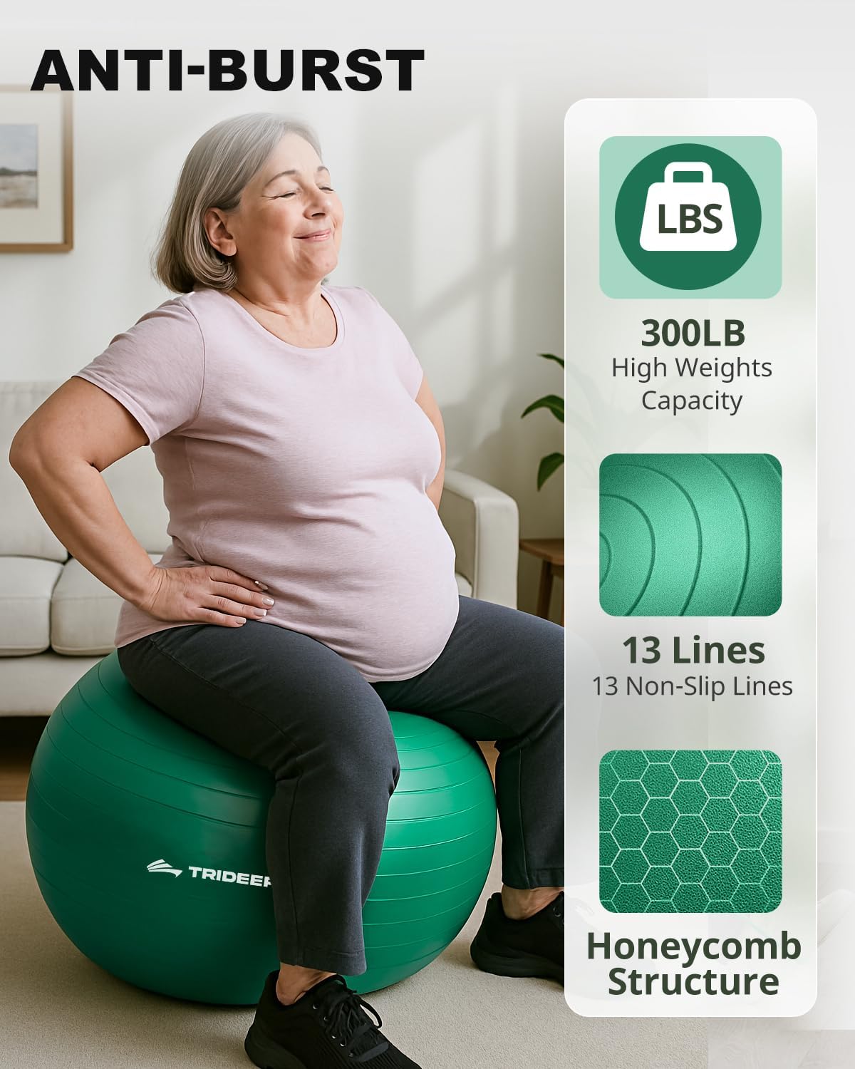 Trideer Exercise Ball for Physical Therapy & Workout - Swiss Ball for Core Strength & Balance