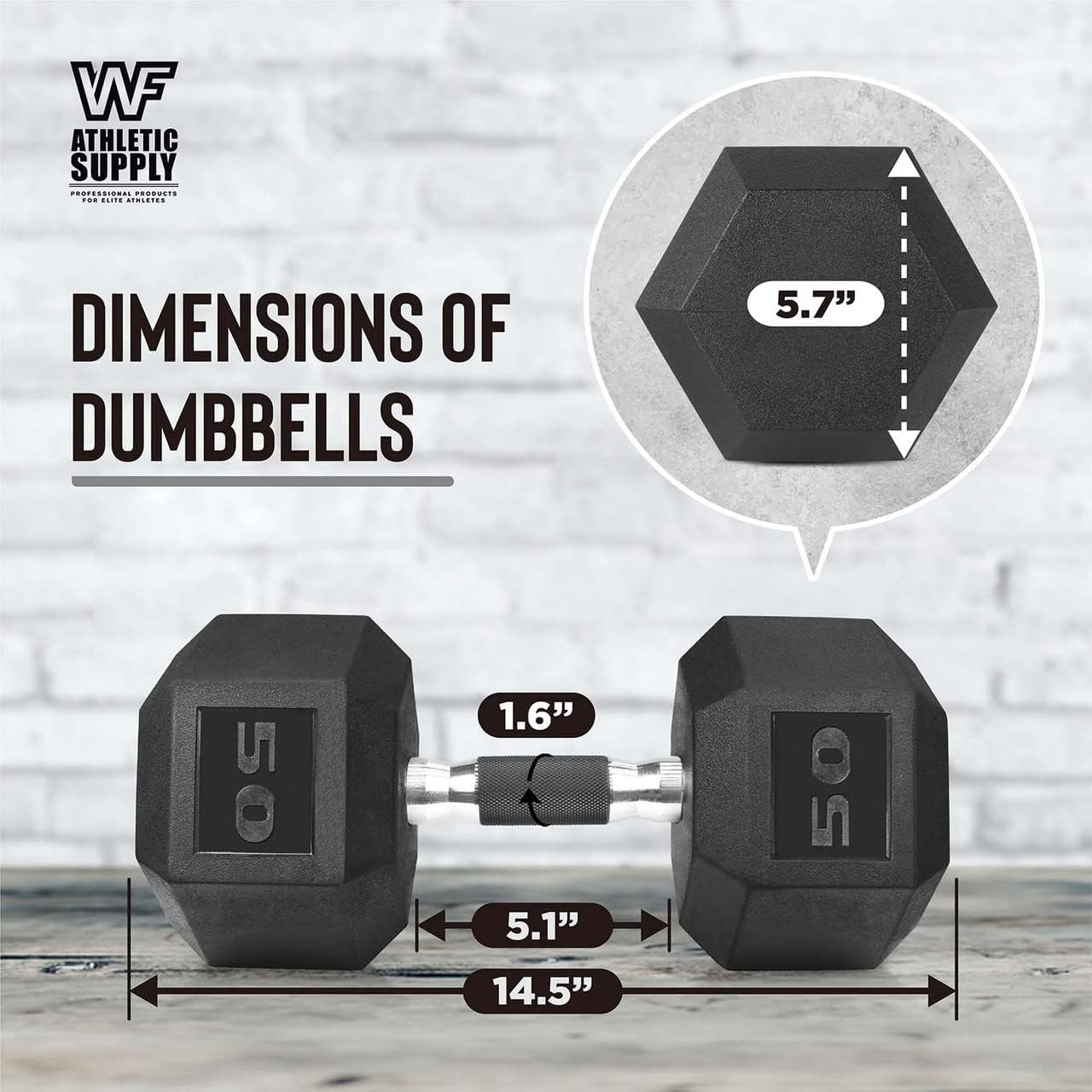 WF Athletic Supply Rubber Encased Hex Dumbbells with Rubber Grip Contoured Handle for Muscle Toning, Strength Building & Full Body Workout