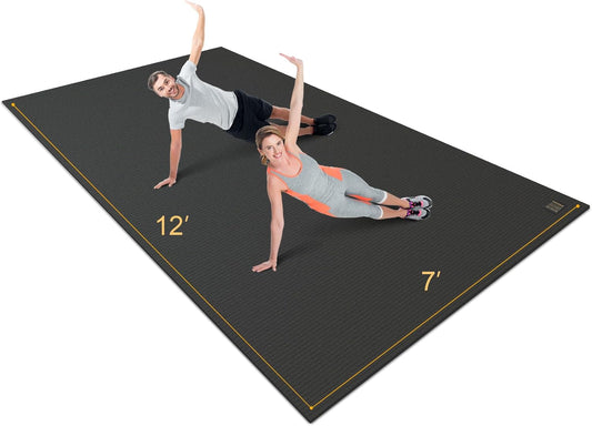 Gxmmat Extra Wide Large Exercise Mat 12'x7'/10'x7/8'x7(7mm), Thick Workout Mats for Home Gym Flooring, High-Density Durable Cardio Mat, Shoe Friendly, Perfect for Plyo, MMA, Jump Rope, Weight, Fitness
