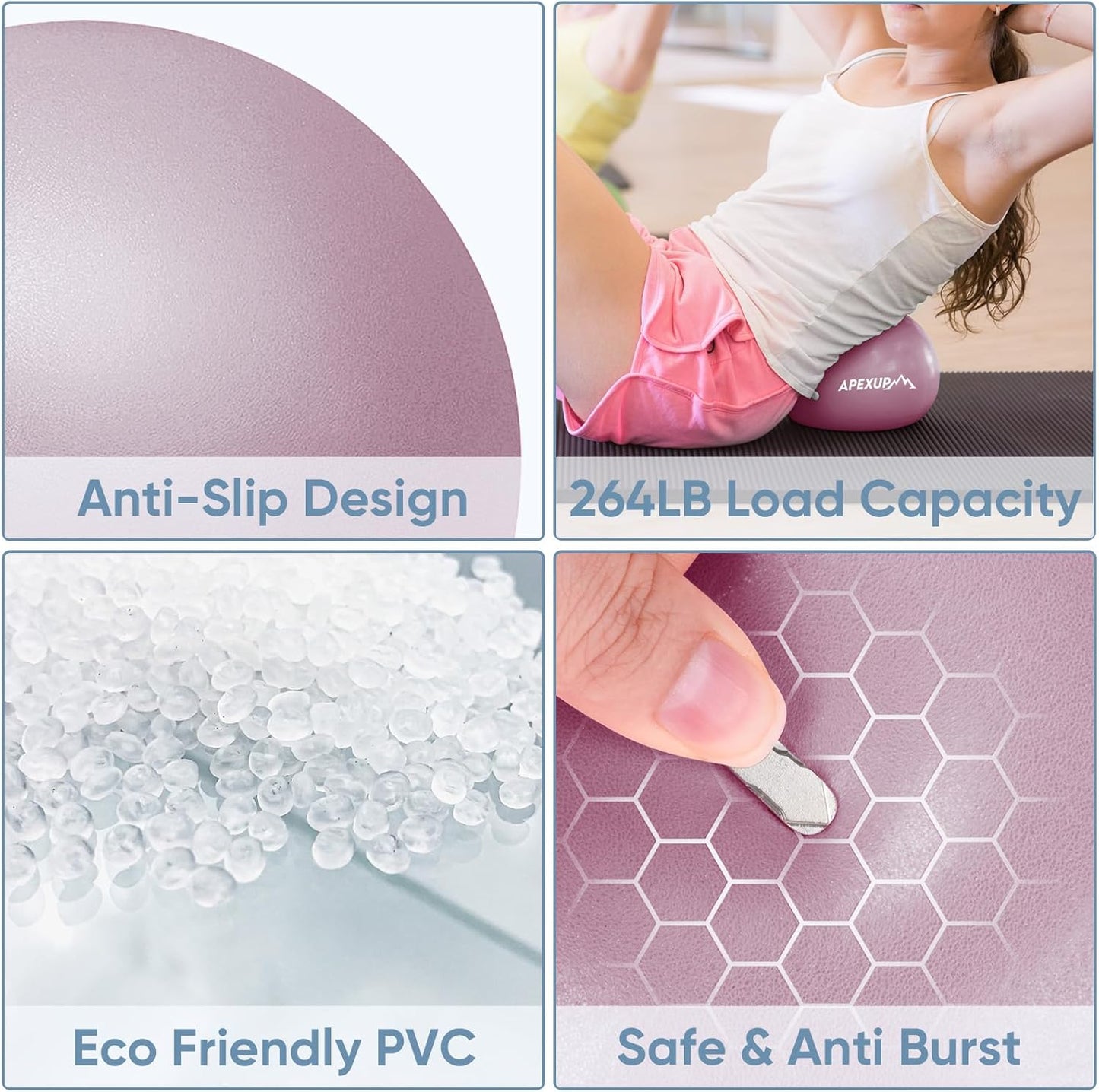 APEXUP Yoga & Pilates Ball - Anti Slip Heavy Duty Gym Ball for Fitness, Balance & Core Workout