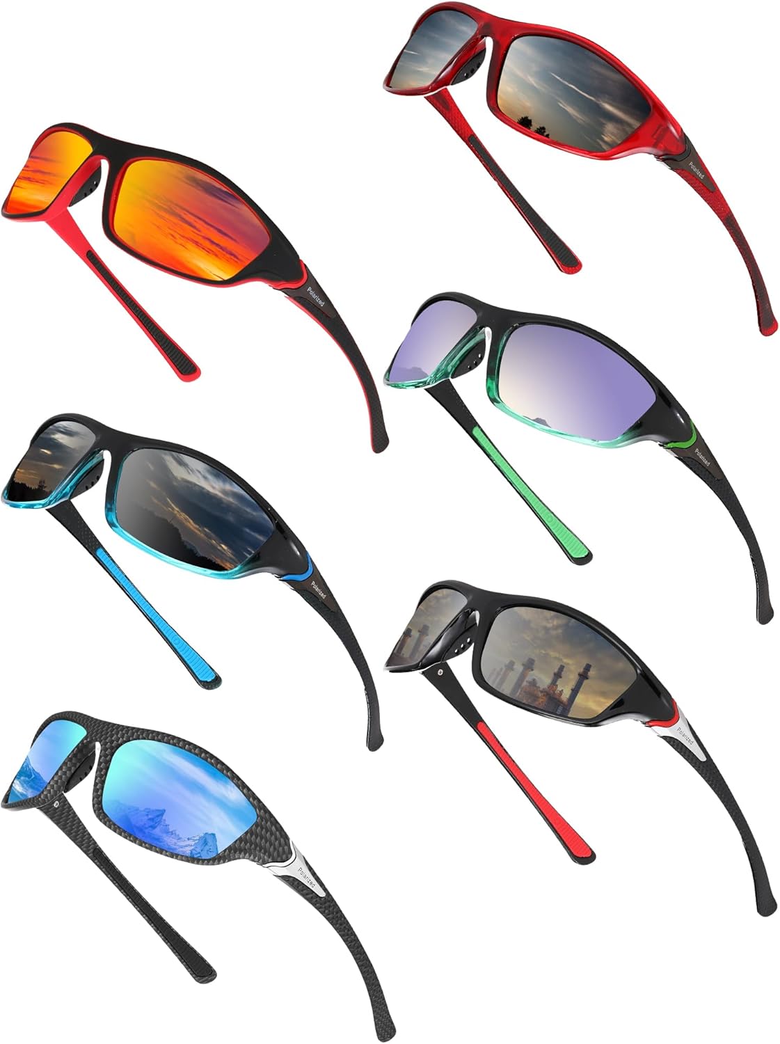 Frienda 6 Pack Polarized Sport Sunglasses for Men Multipack Fit over Glasses Pack Lot Set Men's Sport Fishing Eyeglasses