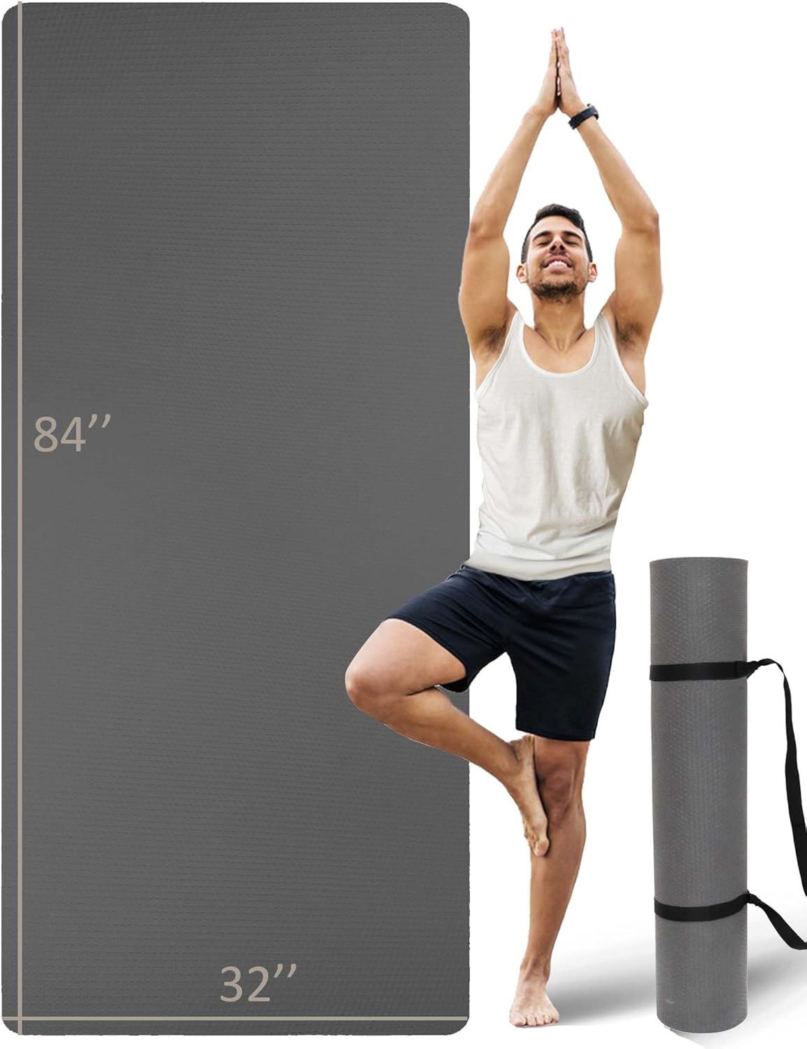 Extra Long & Wide Thick Yoga Mat for Tall Men & Women, 84'' x 32'' x 7mm Oversized Yoga Mat Double-Sided Non Slip, Pro TPE Yoga Mats with Strap