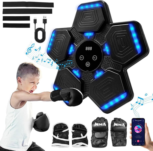 Music Boxing Machine, Bluetooth Music Punching Machine with Gloves, Electronic LED Boxing Training Equipment Wall Mounted, 9 Modes & 9 Speeds, Boxing Target for Home, Office, Gym