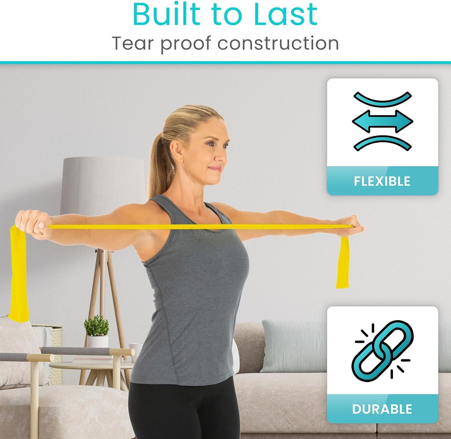 Vive Professional Resistance Bands - 25 Yard Non-Latex Roll for Physical Therapy, Lower and Upper Body Exercise Workout - Straight Elastic for Strength Training, Rehabilitation, Women, Men