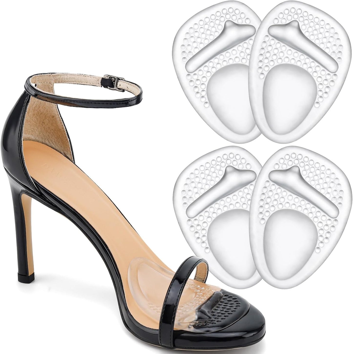 Ball of Foot Cushions, Metatarsal Pads Women, High Heels Non-Slip Comfort Pads, Shoe Support for Metatarsalgia Mortons Neuroma Pain Relief (2 Pairs, Crystal)