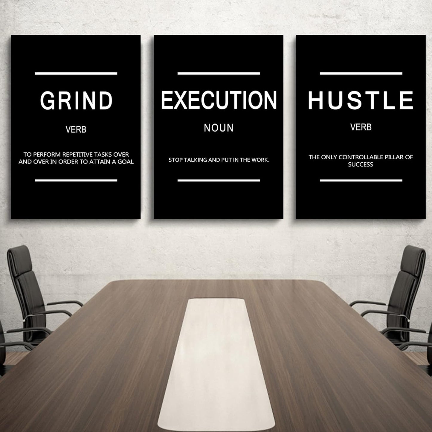 Framed Canvas Wall Art Success Quote, Office Wall Art, Black Large Poster, Positive Motivational Set of 3 Prints, Execute Failure Definition, Inspirational Print (B-3pcs,24x36inchx3pcs)