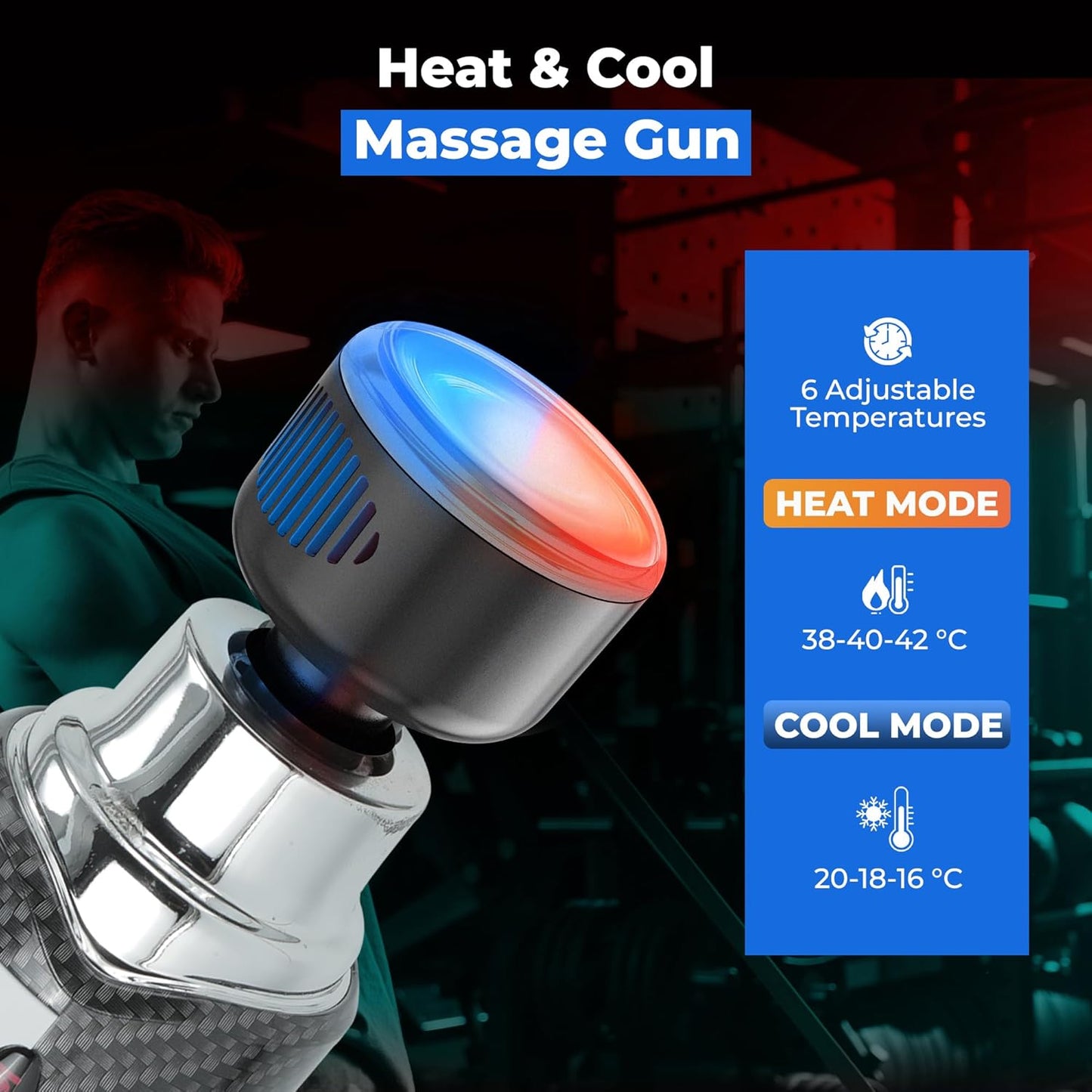 Massage Gun Deep Tissue with Heat and Cold Head, 6 Temperatures, 20 Levels & 10 Heads, Handheld Muscle Massager Gun with Carry Case, Portable Percussion Muscle Massager Gun (White)