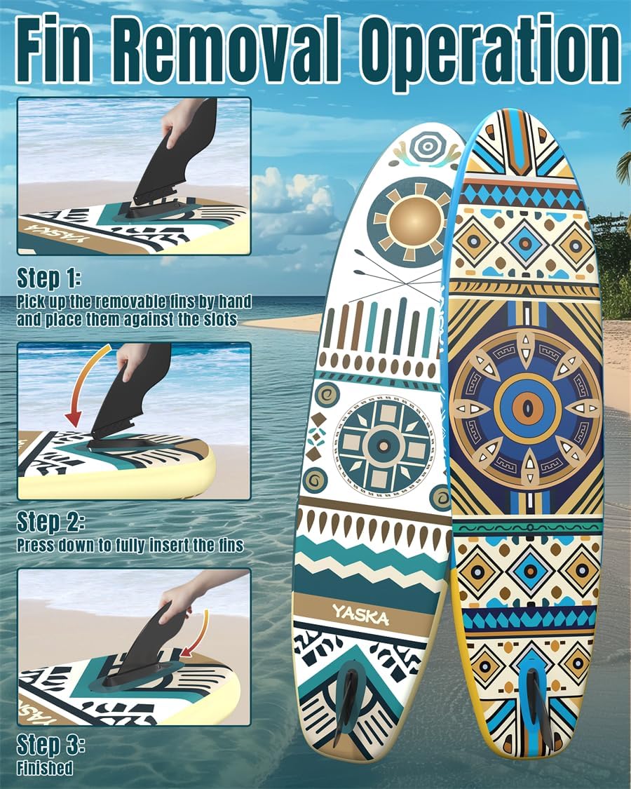 YASKA Inflatable Stand Up Paddle Board - 11ft Extra Wide Paddleboard with Premium SUP Board Accessories,Camera Mount,Non-Slip EVA Deck,5 Handles,Youth/Adult