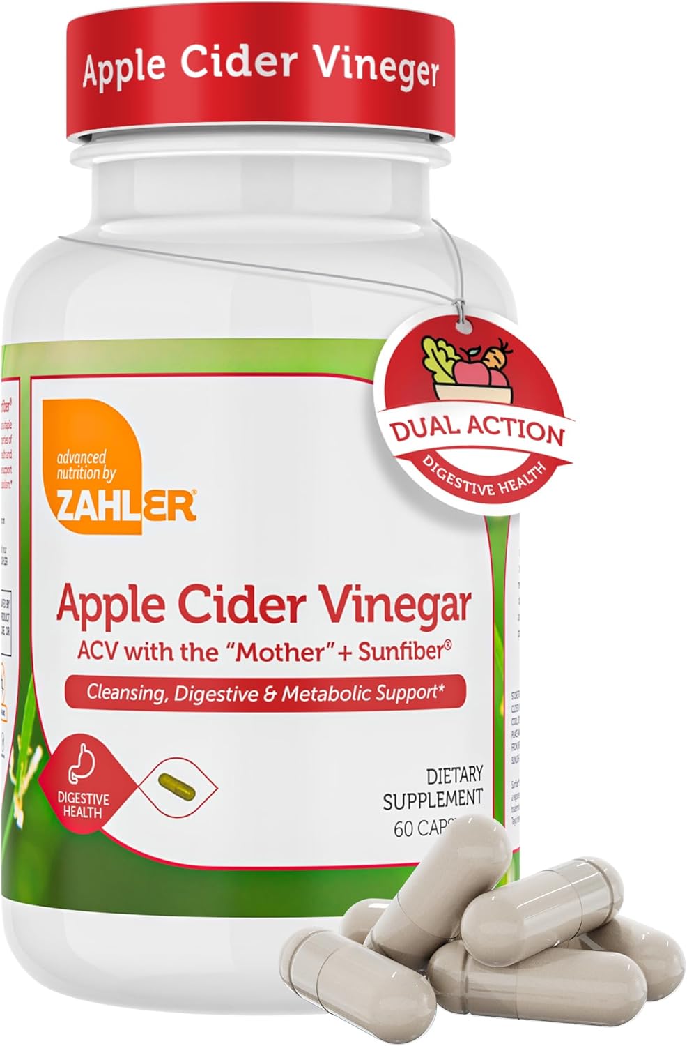 Zahler Apple Cider Vinegar Capsules with Fiber Supplement - Cleansing, Digestive and Metabolic Support - Healthy Diet and Appetite - Kosher Apple Cider Vinegar Pills - Non GMO ACV Capsules - 60 Count