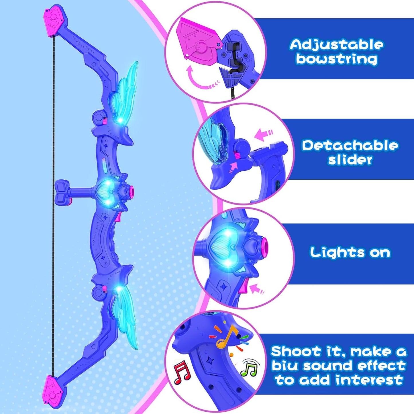 Kids Bow and Arrow Toy, Angel Light Up Archery Set W/ 10 Suction Cup Arrows, Targets & Quiver, Outdoor/Indoor Games for Kids Ages 4-7 8-12, Birthday Gifts for 4 5 6 7 8 9 10 11 12 Year Old Boys Girls