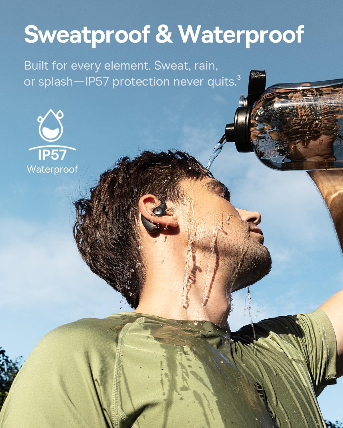 Baseus Eli Sport 2 Open-Ear Headphones Wireless Earbuds,Secure Earhook Sport Design,Ultra-Comfort,4-Mic Clear Calls, IP57 Waterproof,45H Play, Bluetooth 6.0 Earhook Fit Running Workout Gym -White