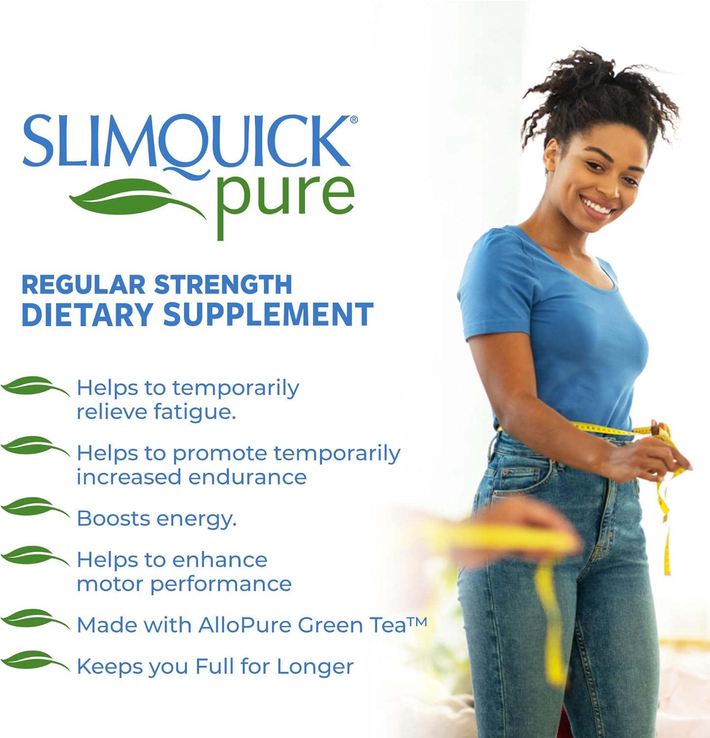Slimquick Pure 3x Regular Strength Pills for Women to Help Achieve Weight Goals, Helps Metabolism, Lose Excess Water, Keeps Full for Longer with AlloPure Green Tea, Caffine, Caste Tree - 2x72 Capsules