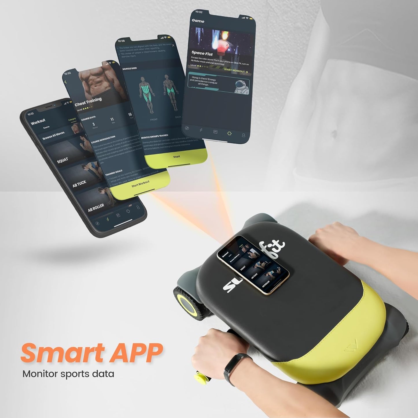 WONDER CORE Slide Fit, Ab Roller Board with 4 Wheels, Automatic Rebound Abdominal Wheel for Core Workout, Ab Exercise Equipment, Abdominal Exerciser, Heroboard Fitness Rolling Board with Knee Pad