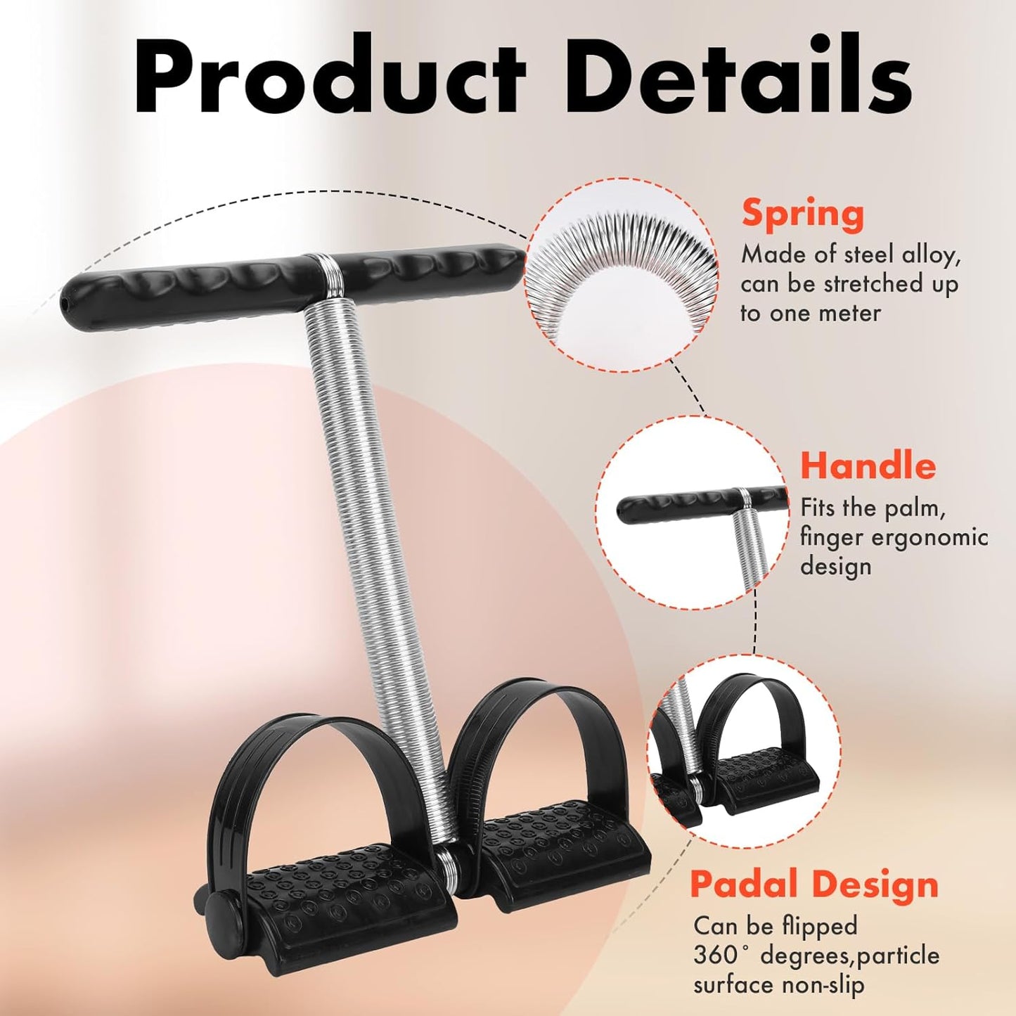 Pedal Puller Resistance Bands with Single Spring – Durable Sit Up Equipment for Home Gym, Strength Training for Abs, Legs, Chest – Portable Full-Body Workout Gear