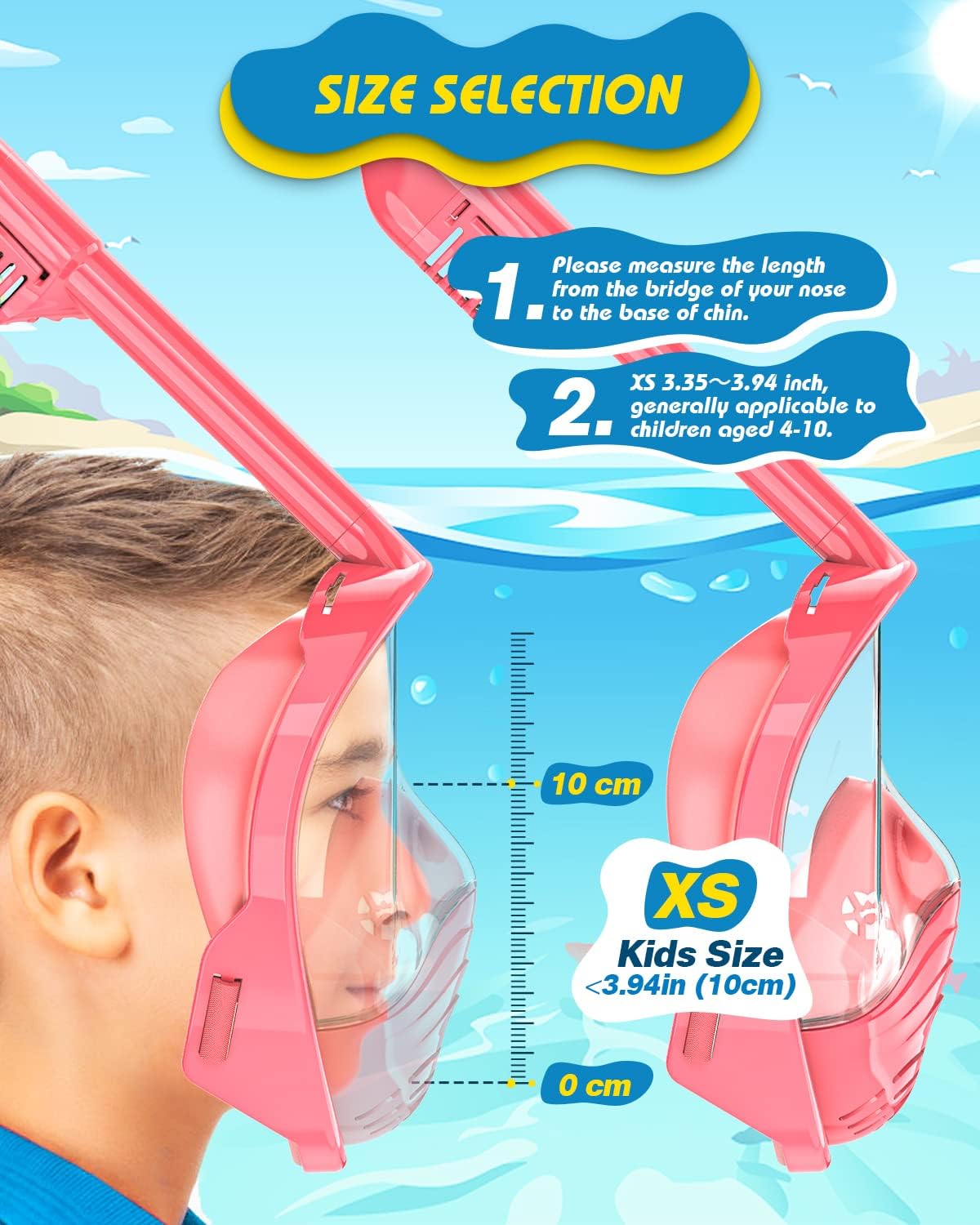 QingSong Kids Snorkel Mask Full Face, Snorkeling Set with Camera Mount, Foldable 180 Degree Panoramic View Snorkeling Gear Anti-Fog Anti-Leak
