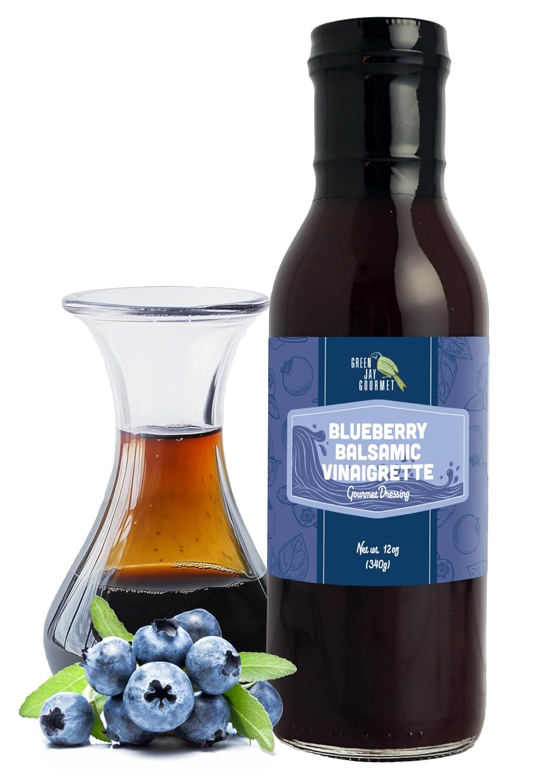 Green Jay Gourmet Blueberry Balsamic Salad Dressing – All Natural, Handcrafted in USA – Sweet & Tangy – Great for Salads, Marinades, Roasted Veggies & More – 12 Ounces