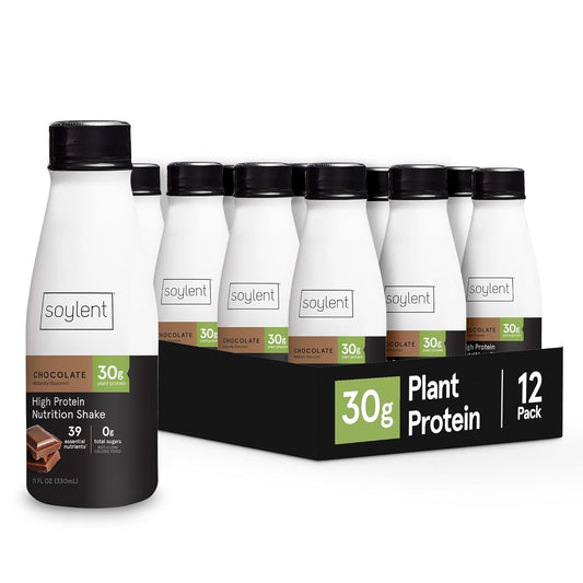 Soylent Complete Protein Shake, Chocolate, 30g Protein, Vegan, Dairy Free and 0g Sugar, Ready to Drink Protein Drinks, 11oz (12 Pack)