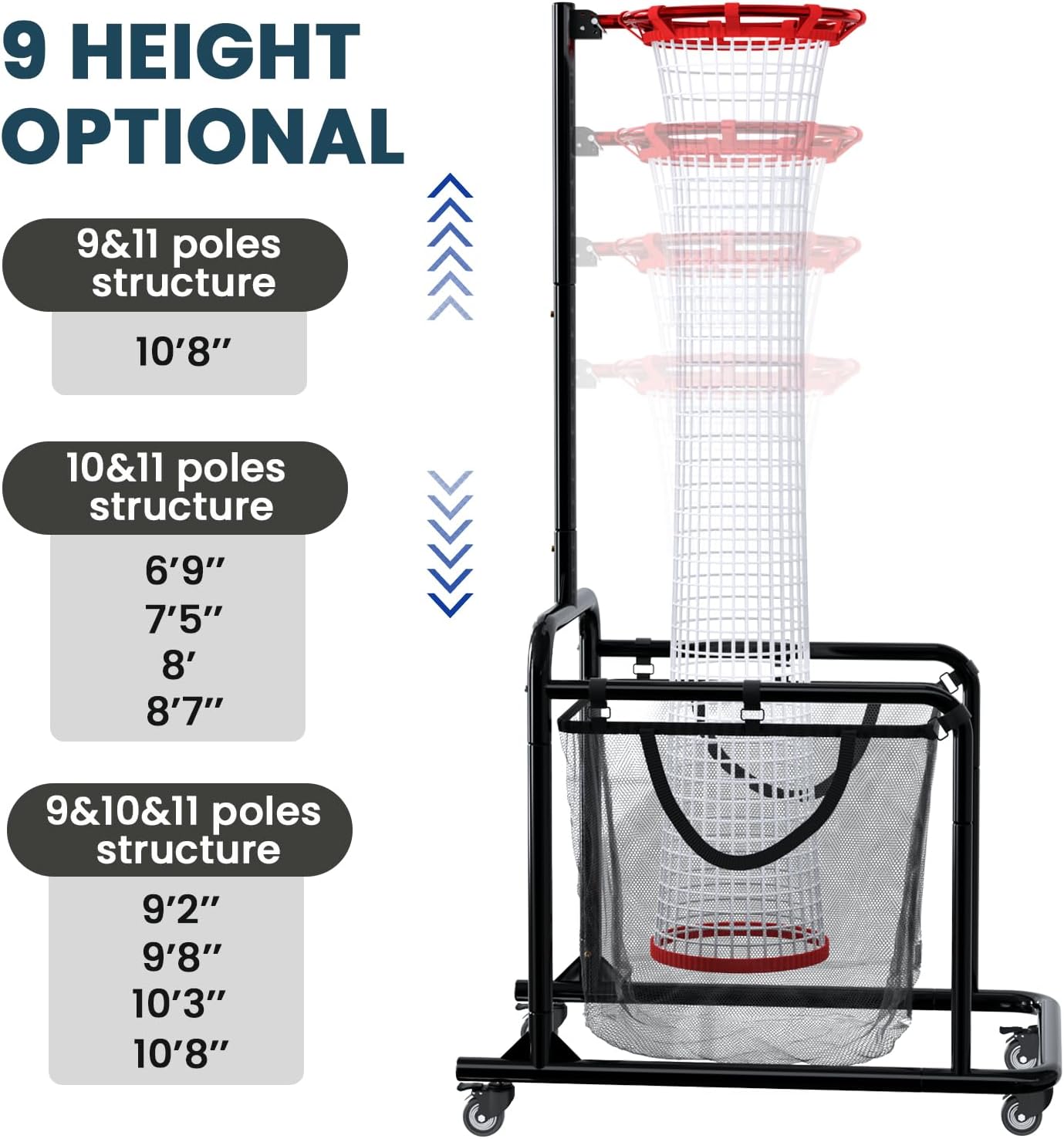 Volleyball Setter Training Equipment – Adjustable Height & Angle, Precision Target Cloth for Accurate Setting, Portable with Wheels, Ball Storage Net Bag Skill Levels