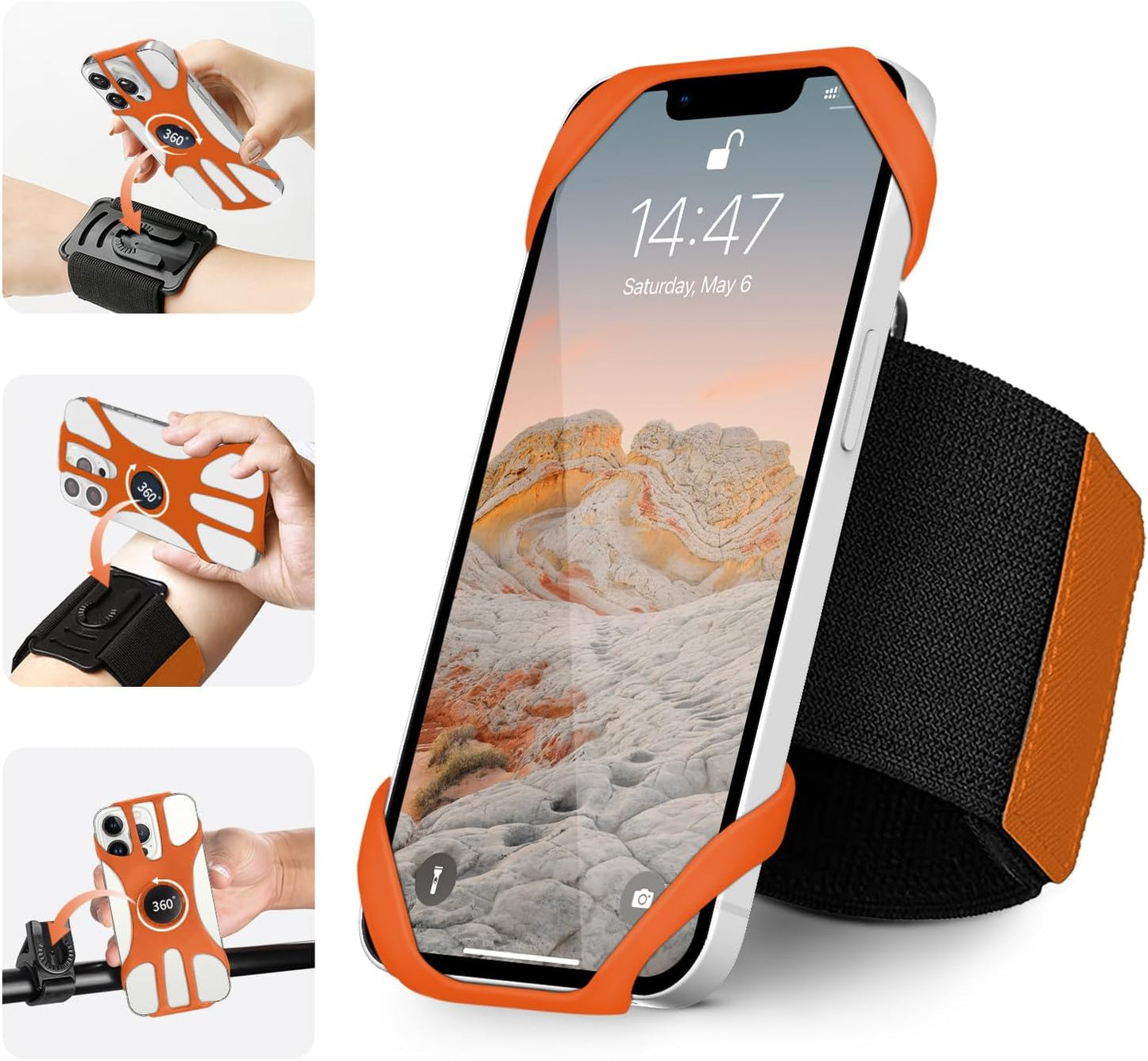 3in1 Phone Holder for Running,Arm Band/Wrist Holder/Bike Mount,Phone Armbands 360° Rotation & Detachable Fit All 4.5-7" Cellphone for iPhone 16/15/Pro/ProMax/14/13/12/mini/Pro Max/XS/XR
