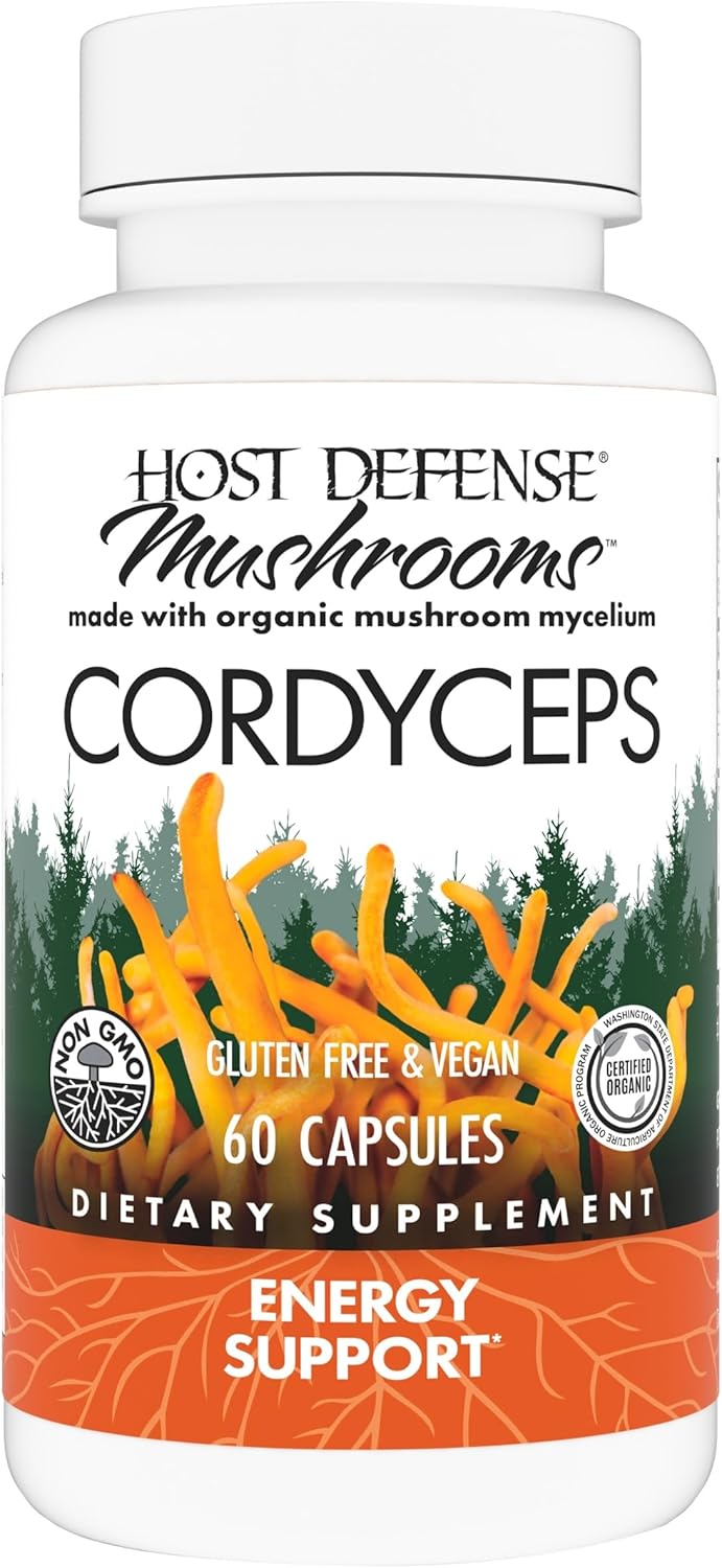 Host Defense Cordyceps Capsules - Immune & Energy Support Supplement - Kidney Health Supplement with Cordyceps - Fitness Support Supplement to Aid Oxygen Uptake - 60 Capsules (30 Servings)*