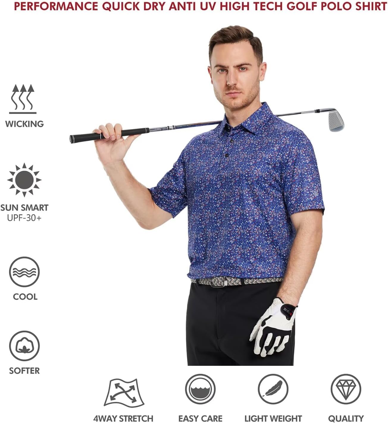 Men's Golf Polo Shirts Short Sleeve Striped Performance Moisture Wicking Dry Fit Golf Shirts for Men