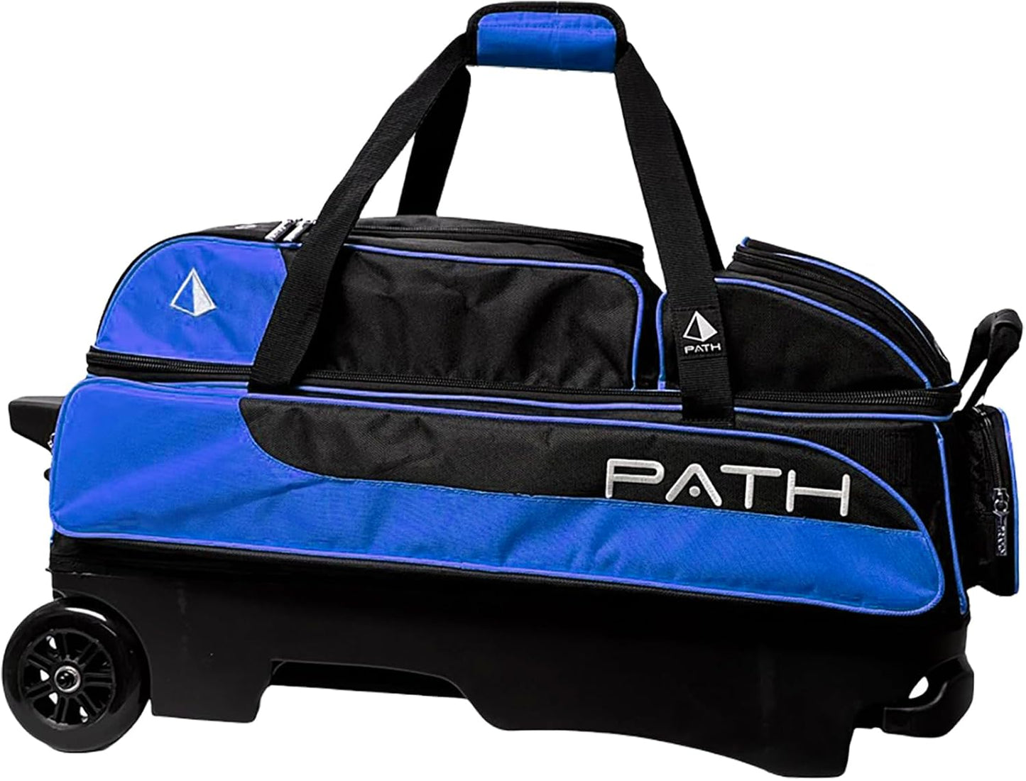 Pyramid Path Triple Premium Deluxe Roller Bowling Bag With Extra Large Separate Shoe Compartment (Up To US Mens Size 16) and 5 Accessory Pockets, 5" Wheels, Retractable Locking Handle - Extends to 42"