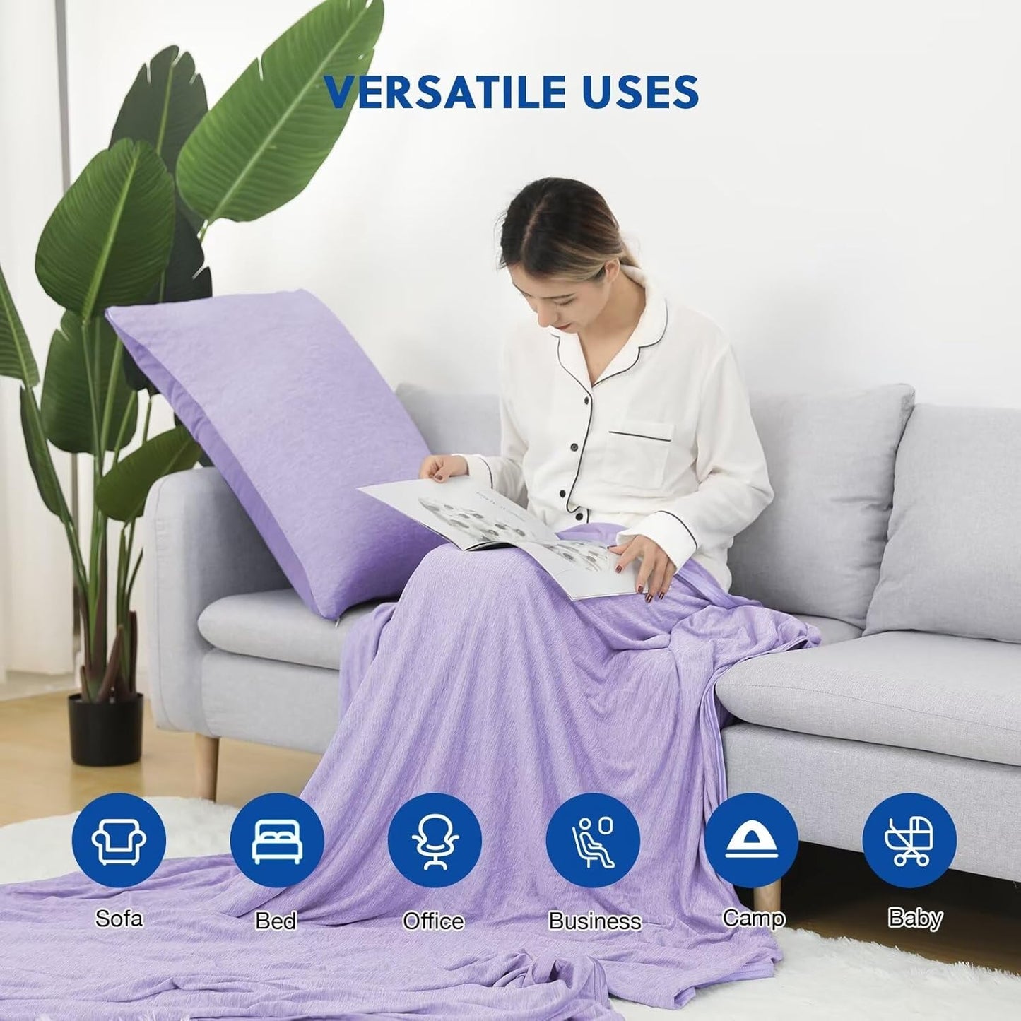 HOMFINE Cooling Blankets for Hot Sleepers - Summer Blanket Thin Lightweight Breathable Soft Double Side Enhanced Cooling for Bed Couch Sofa, Keep Cool for Night Sweats (Purple, 50 x 70 inches)