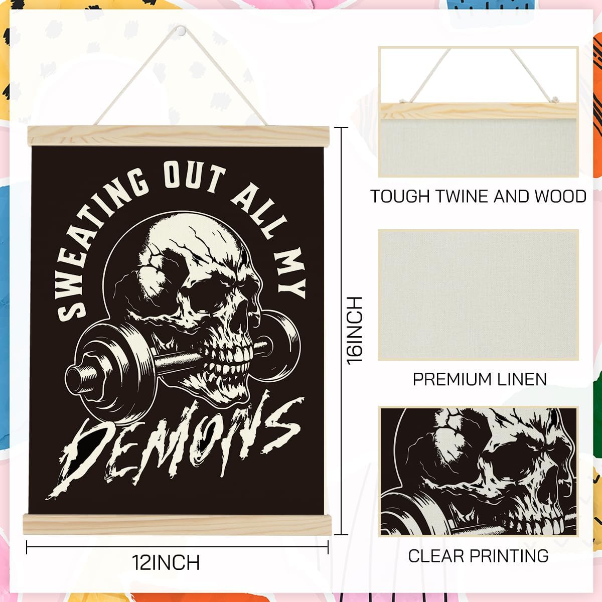 Gym Dumbbell Motivational Posters College Dorm Posters Gifts for Guys Friends Sweating Out All My Demons Gym Flag Wall Art Decor Sign for Home Gym Bedroom Office