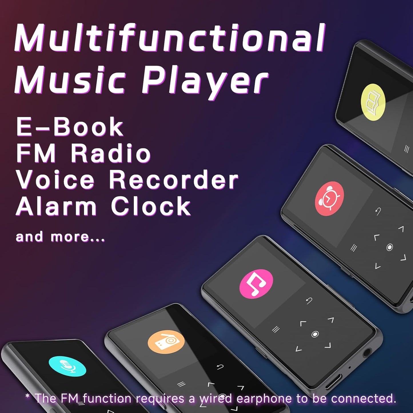 128GB MP3 Player with Bluetooth, Portable Music Player with Built-in Speaker, Enjoying Your Digital Music and Audiobooks Anytime,Includes FM Radio,Recorder,E-Book,and Comes with Earphones