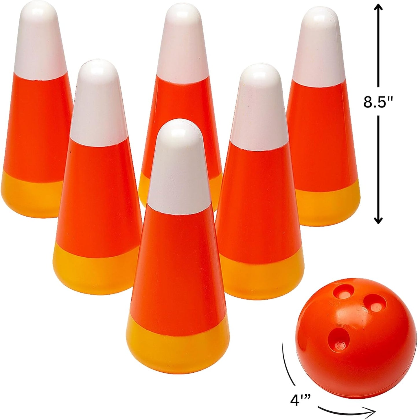 Fun Express Candy Corn and Pumpkin Bowling Set - Includes 6 Pins, 1 Ball - Great for Fall Festivals, Halloween and Other Seasonal Events - 7 Pieces