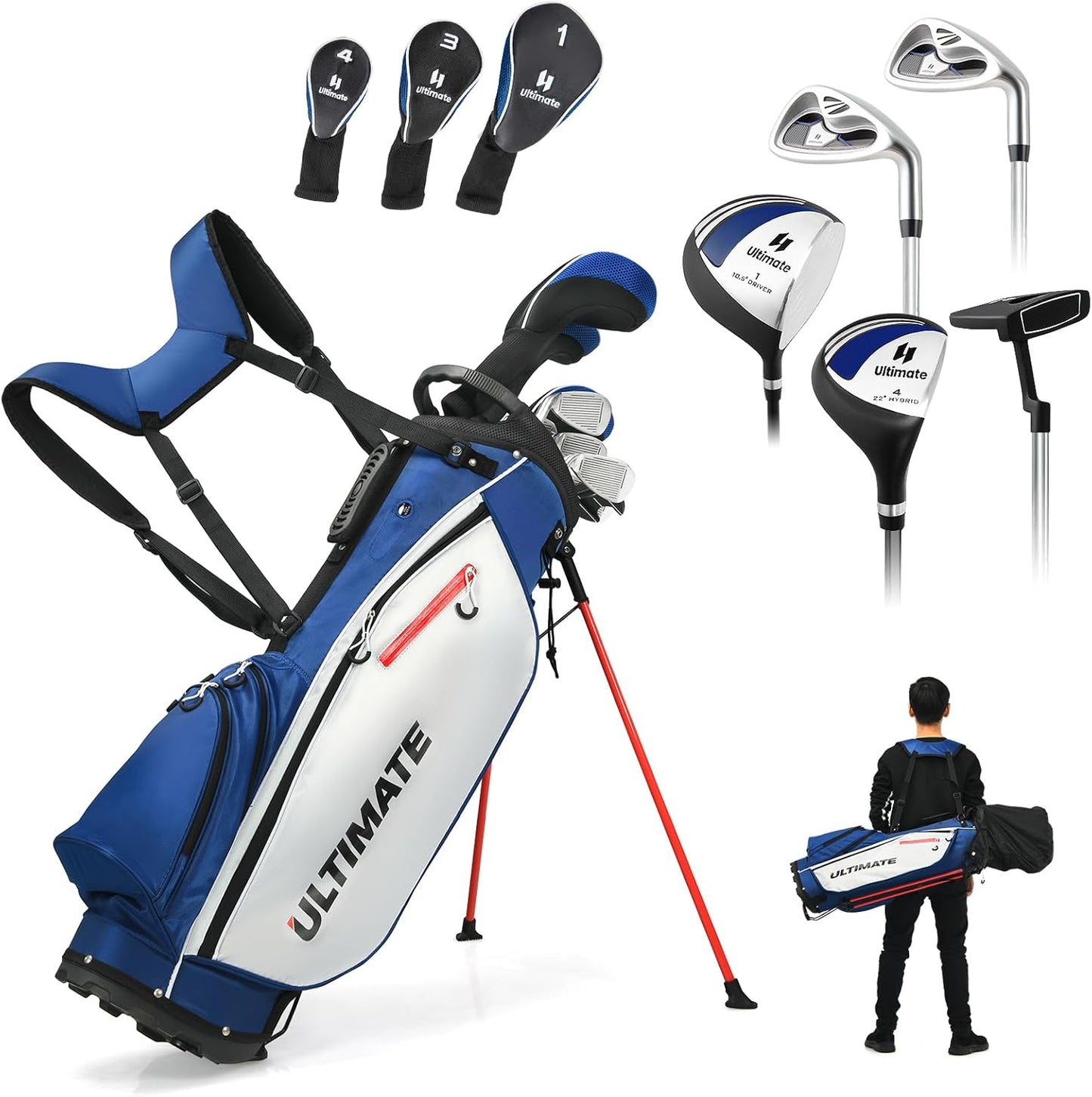 ULTIMATE Men's Complete Golf Club Set – Right-Handed, 9/11-Piece Full Set Including 460cc #1 Driver, #3 Fairway Wood, Hybrid, #6, #7, #8, #9, #P Irons, and a Precision Putter