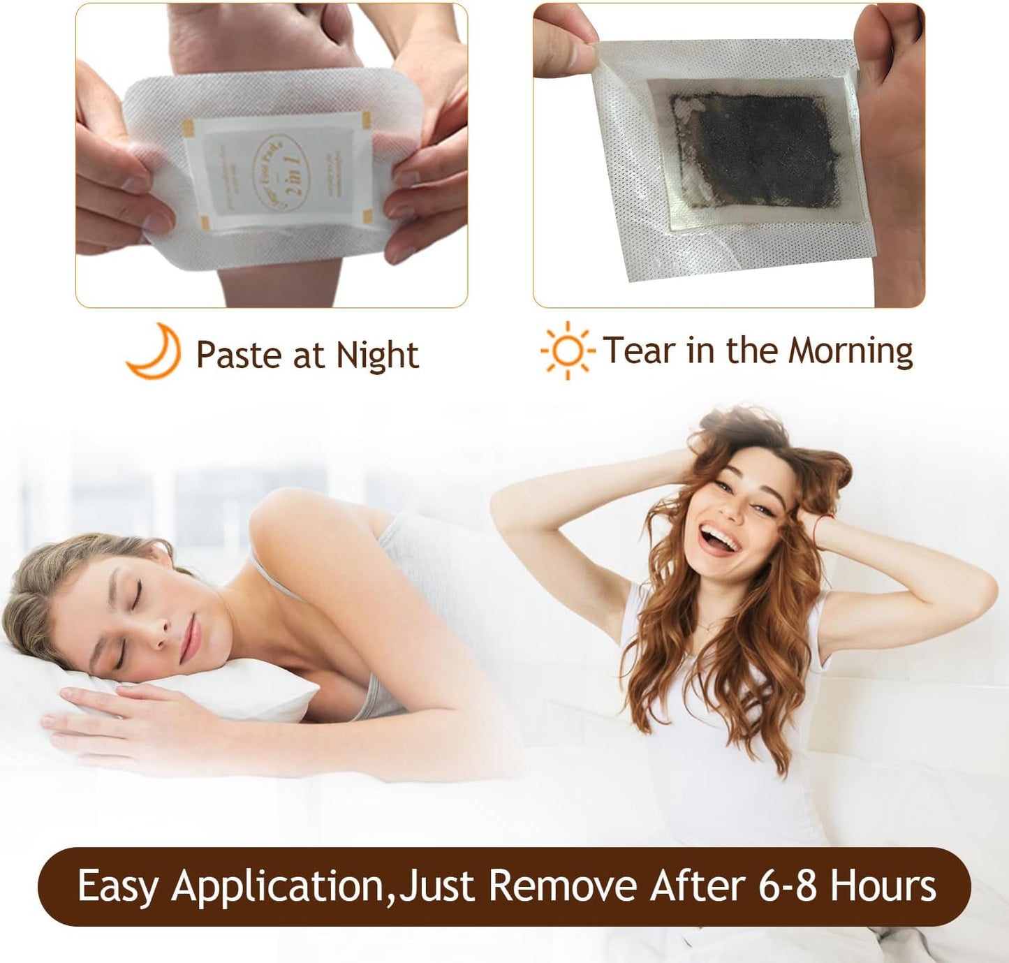 2 in 1 Foot Pads, 24Pads Bamboo Vinegar Coconut Shell Powder Feet Pads with ''Stay in Place'' Bigger Adhesive Sheet