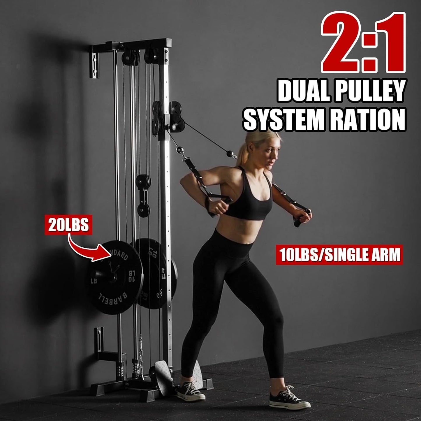ER KANG Wall Mount Cable Station, Cable Crossover Machine with 18 Positions Dual Pulley System for Home Gym Fitness Equipment