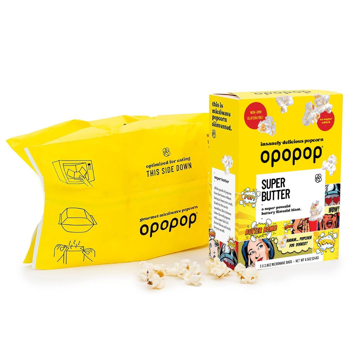 Opopop Microwave Popcorn - Super Butter 2.8 oz., 9-Count - Butter Popcorn, Flavored Popcorn, Non-GMO