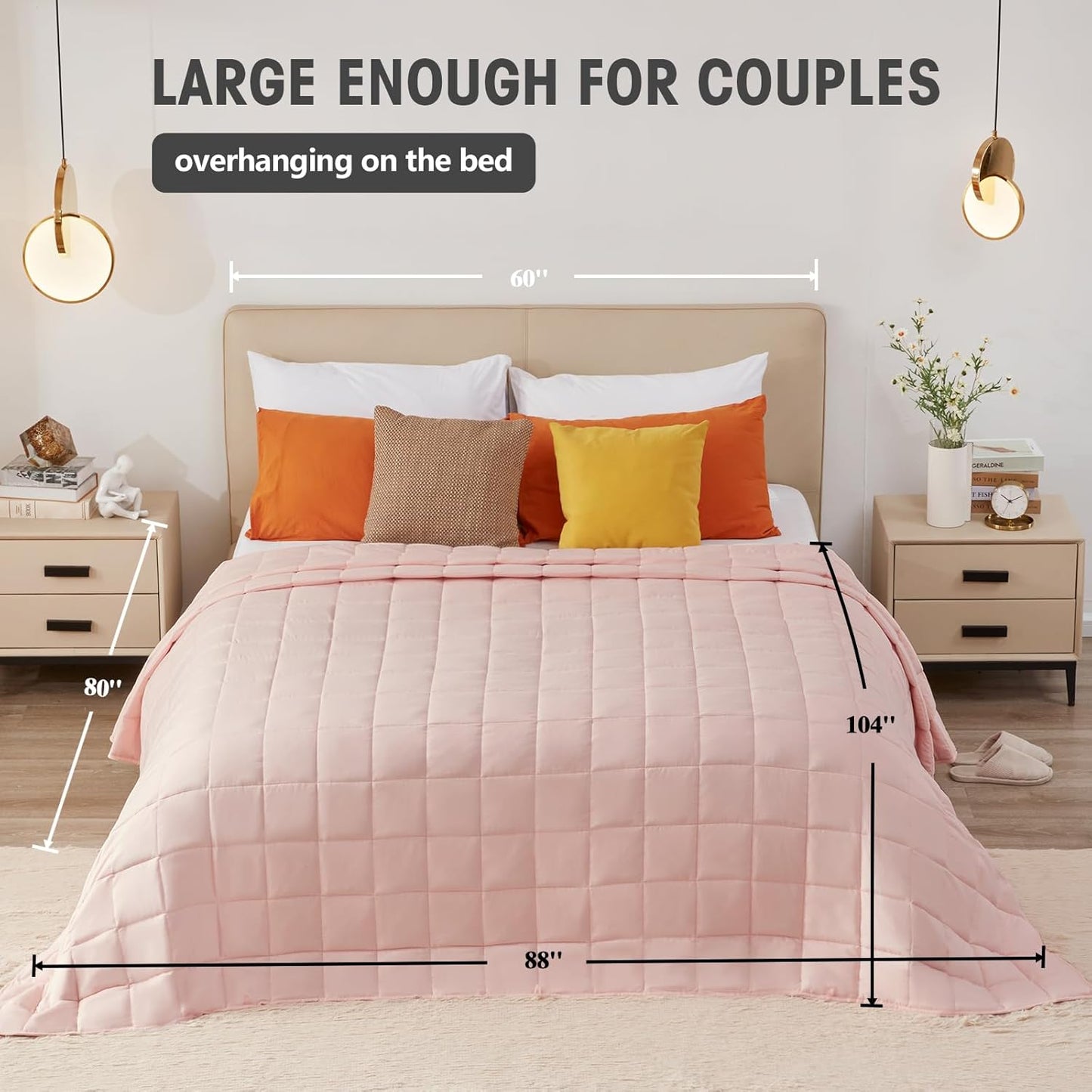 yescool Weighted Blanket for Adults (25 lbs, 88” x 104”, Pink) Cooling Heavy Blanket for Sleeping Perfect for 240-260 lbs, King Size Breathable Blanket with Premium Glass Bead