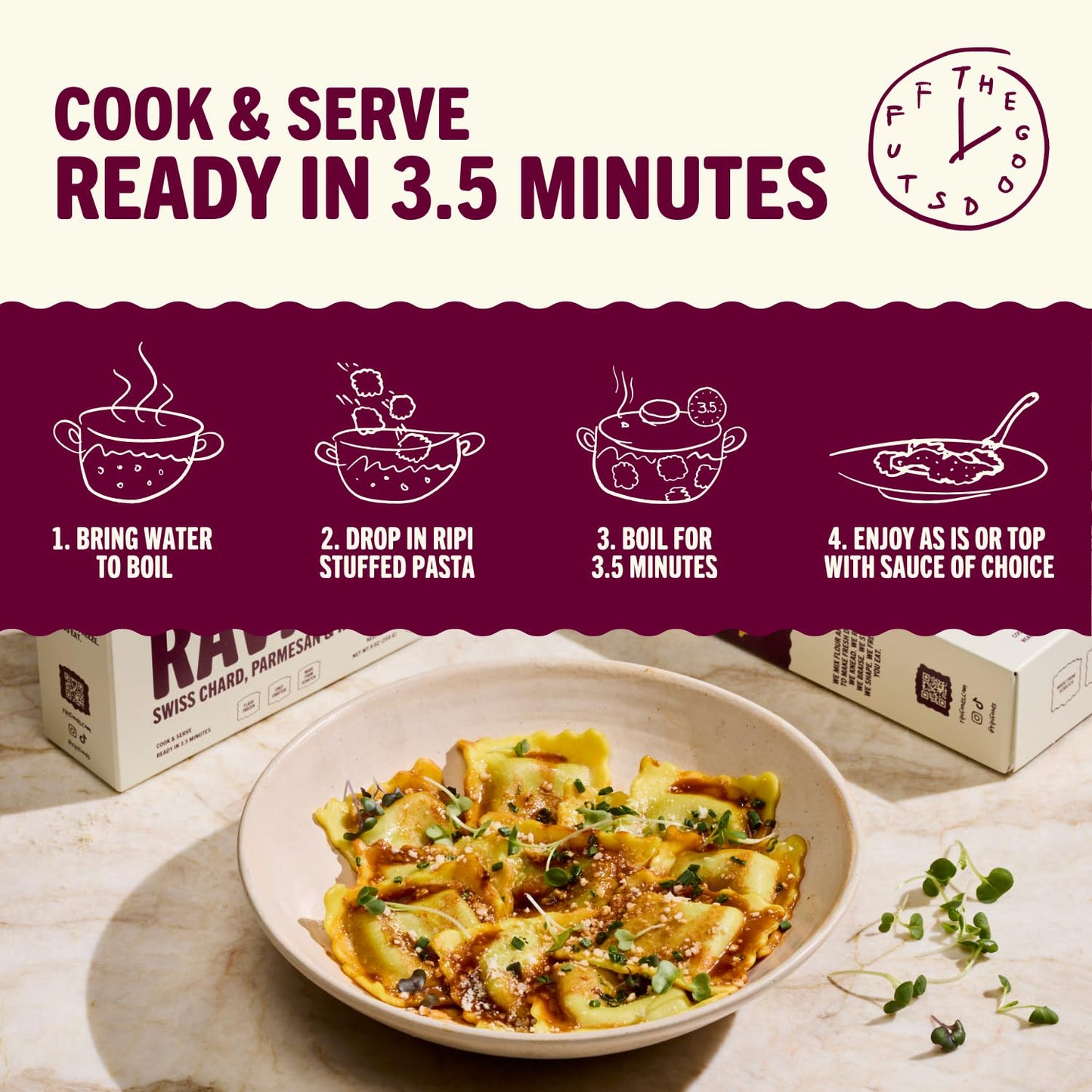 Ripi Braised Short Rib Ravioli - Red Wine, Swiss Chard & Parmesan - Frozen Pasta Meal - Ready in Under 5 Minutes, 9oz packs (6 Pack, Beef Short Rib)