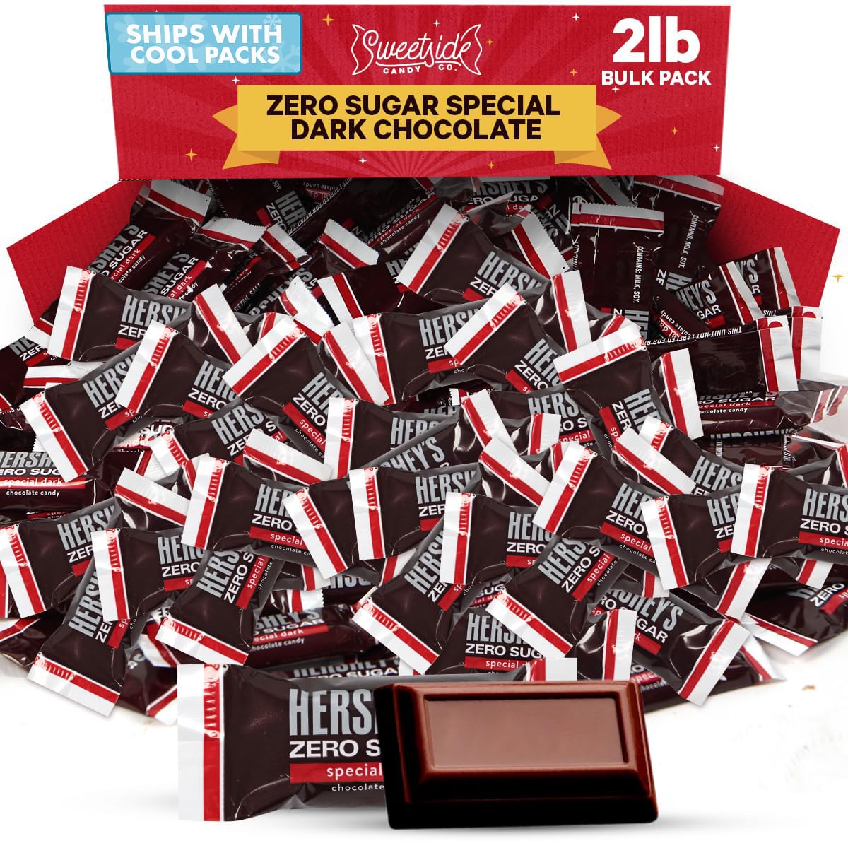 Zero sugar - 2 pounds - Special Dark Chocolate Candy Bulk Pack Individually Wrapped Sugar Free Chocolate Candy Bar Snack Size for Office Cravings.