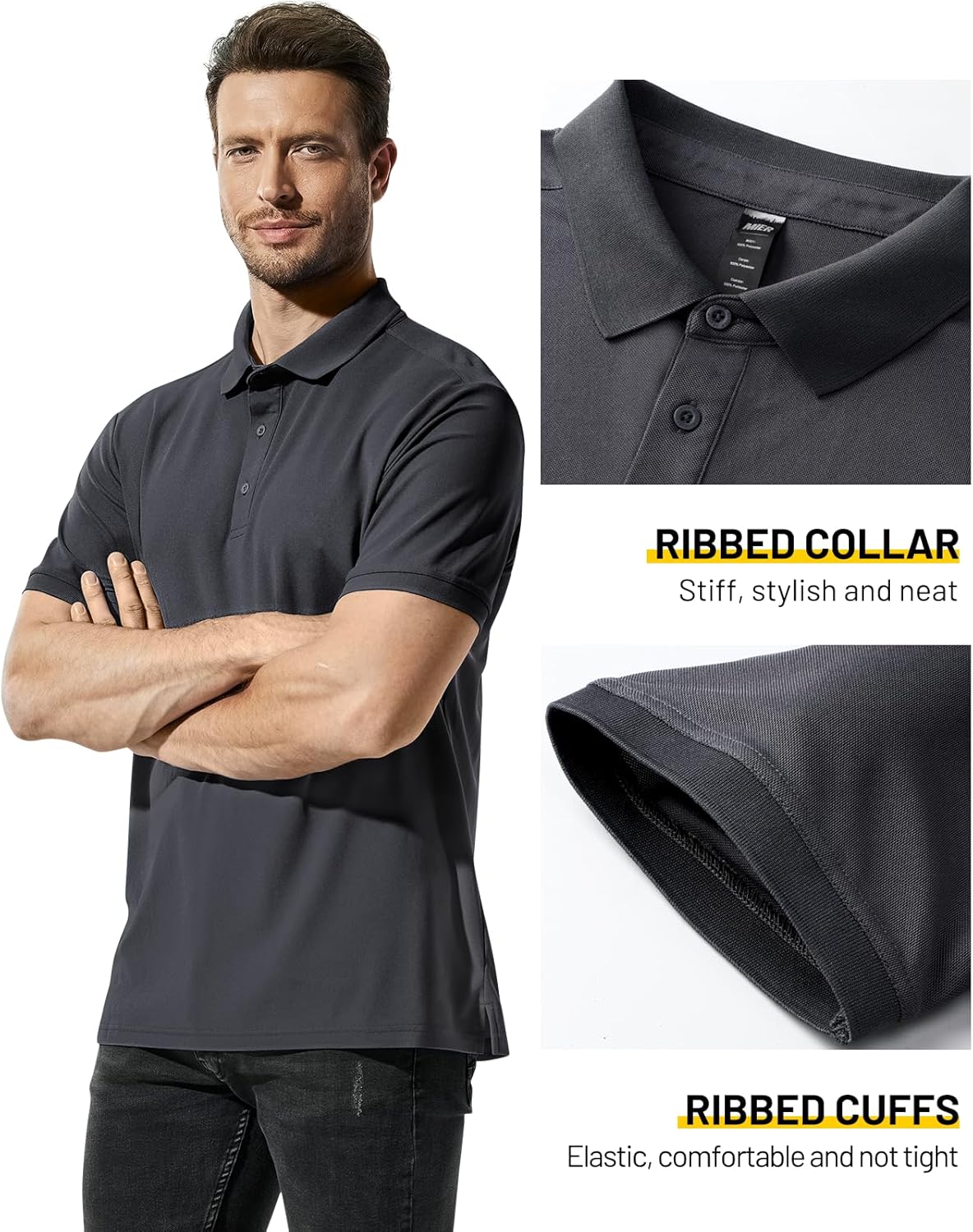 MIER Polo Shirts for Men Short Sleeve Quick Dry Polyester Collared Shirts Casual Golf Shirts, Moisture-Wicking