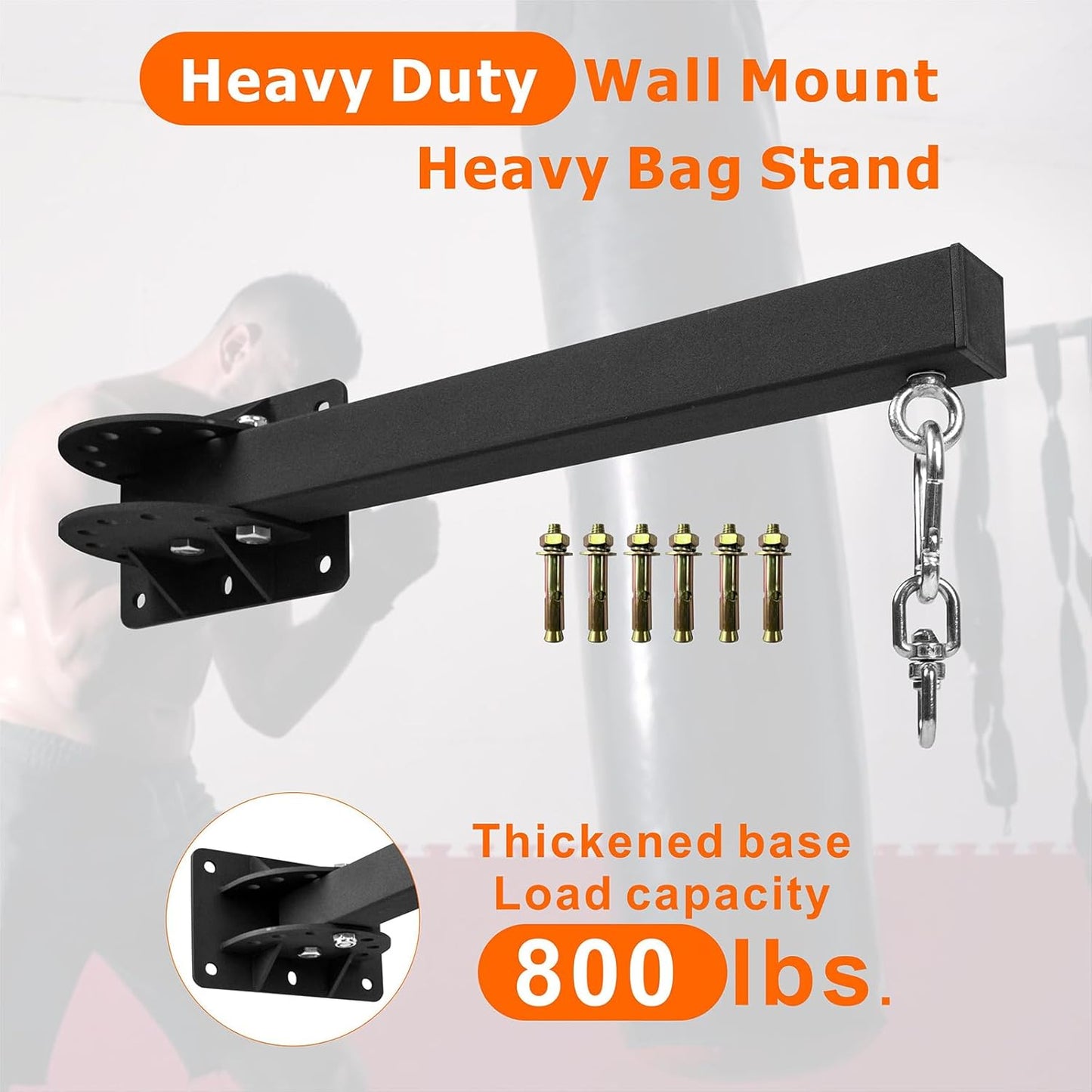 Wall Mount Heavy Bag Hanger, Punching Boxing Bag Hanger, Heavy Duty Bag Hanger Bracket, 360° Swivel Hook for Boxing, Muay Thai and MMA Training Home Gym（7 Adjustable Positions）